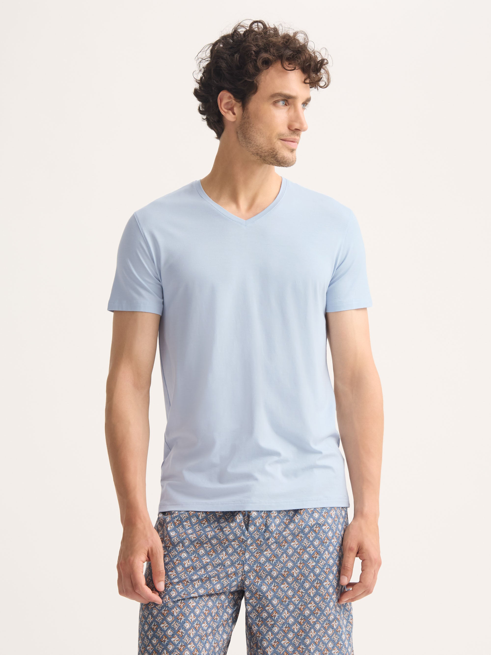 Men's V-Neck T-Shirt Basel Micro Modal Stretch Light Blue