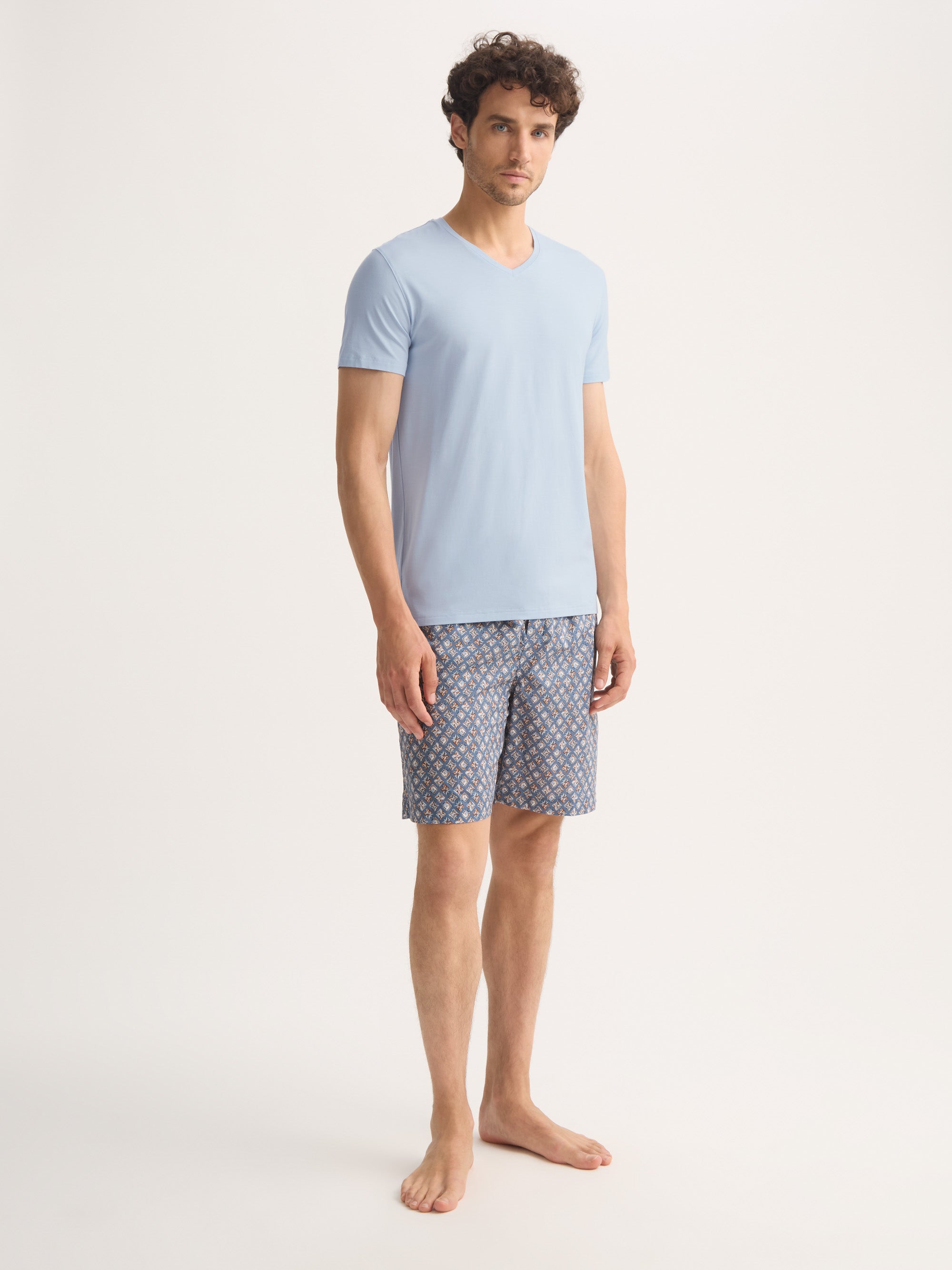 Men's V-Neck T-Shirt Basel Micro Modal Stretch Light Blue