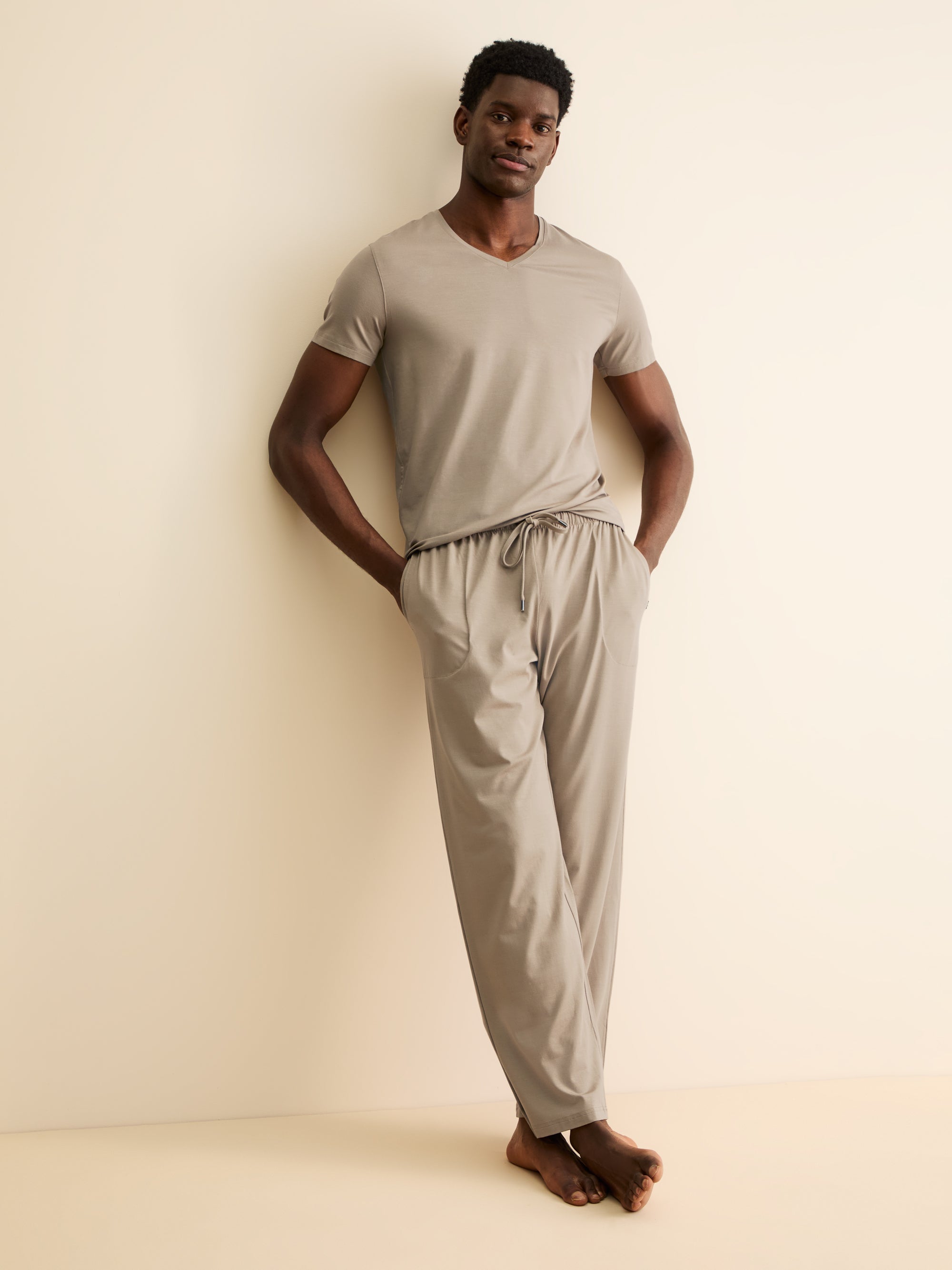 Men's V-Neck T-Shirt Basel Micro Modal Stretch Taupe