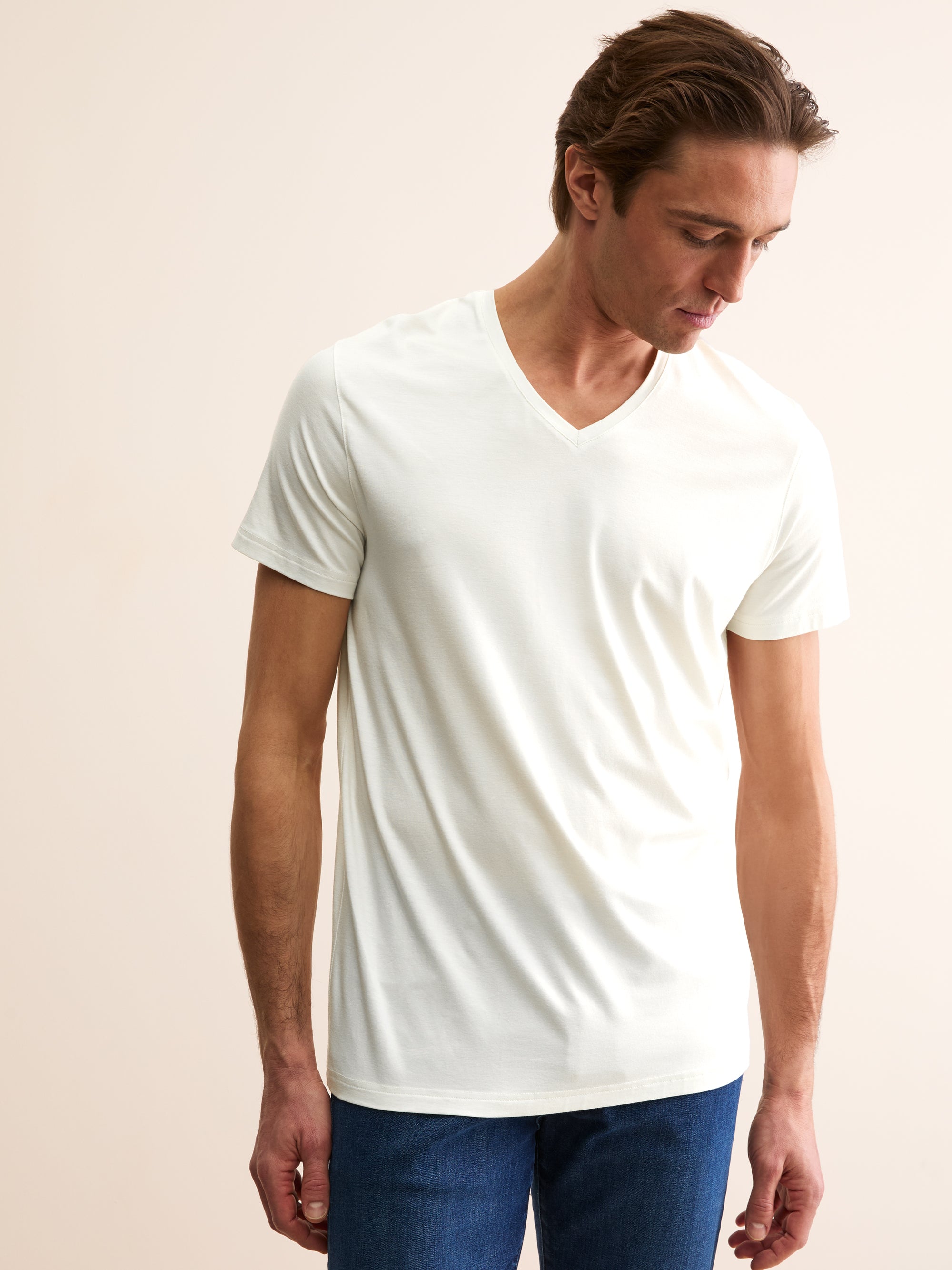 Men's V-Neck T-Shirt Basel Micro Modal Stretch Vanilla