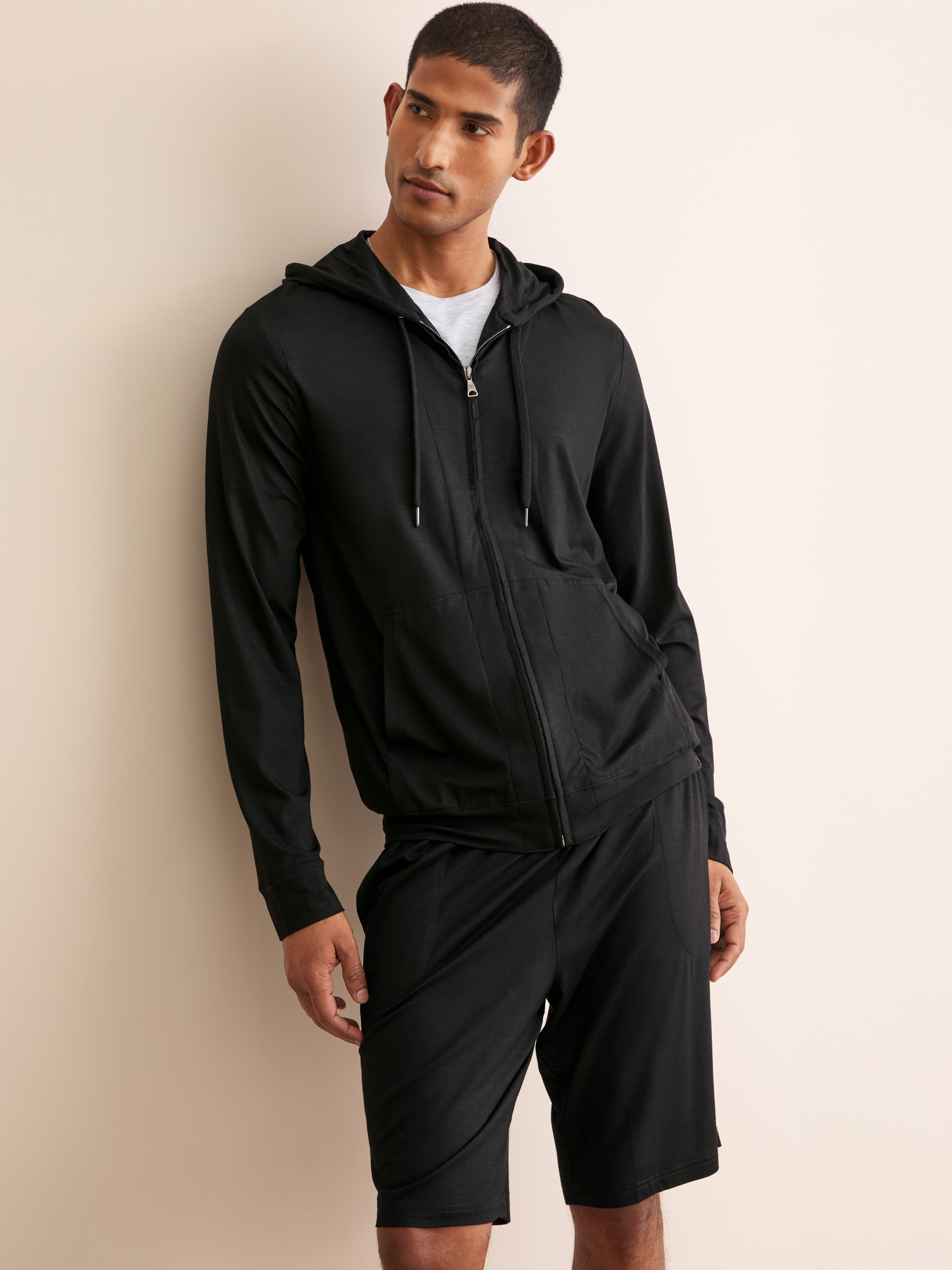 Men's Zip Up Hoodie Basel Micro Modal Stretch Black