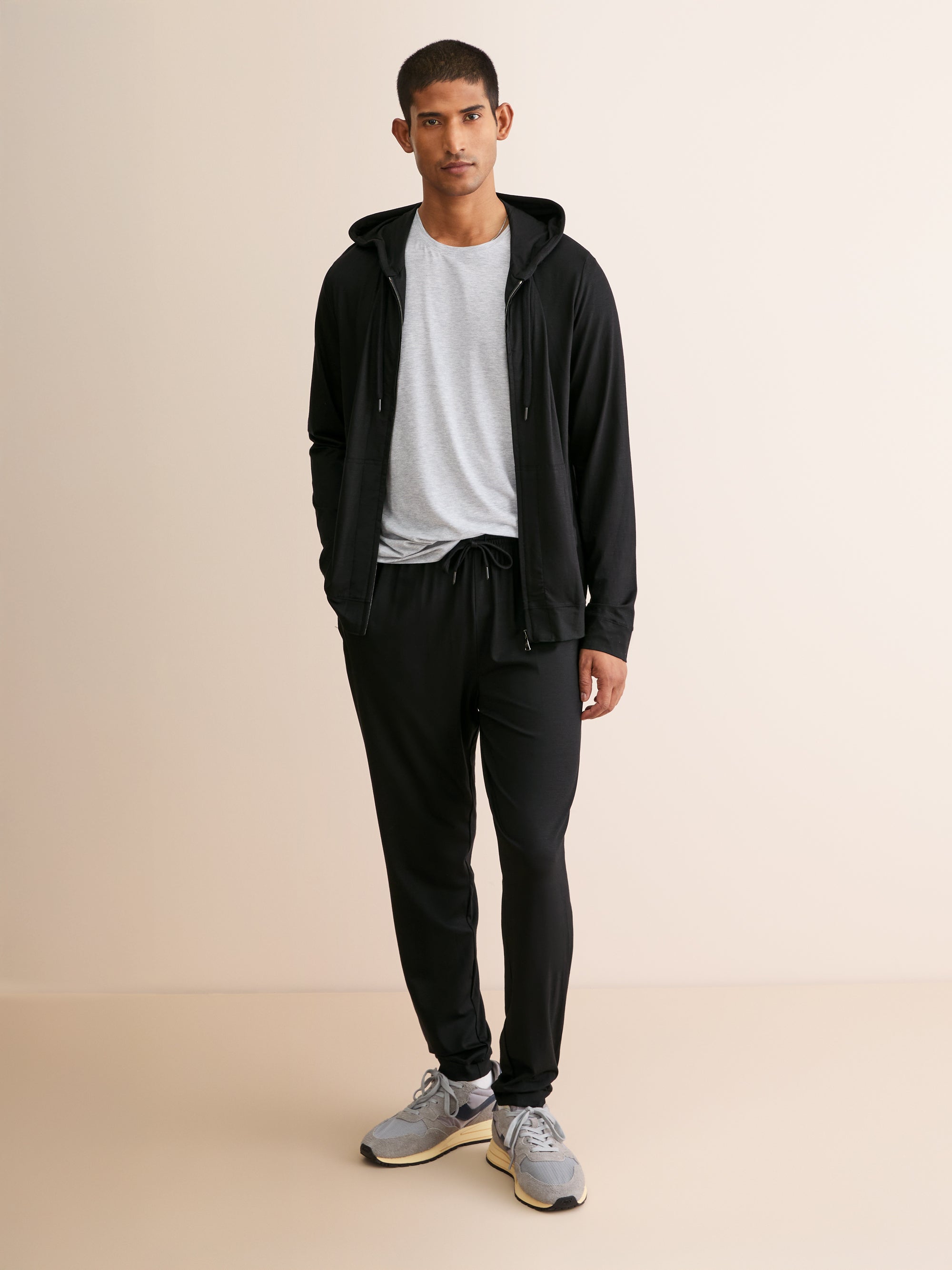 Men's Zip Up Hoodie Basel Micro Modal Stretch Black