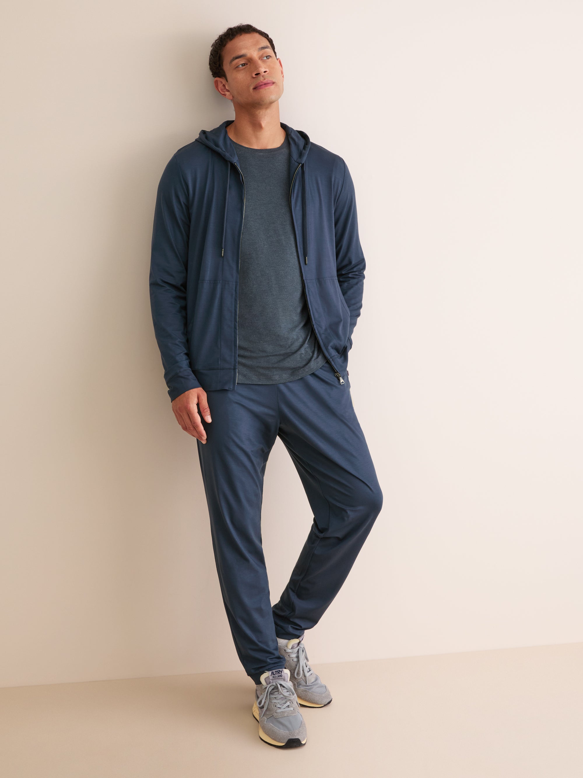 Men's Zip Up Hoodie Basel Micro Modal Stretch Navy