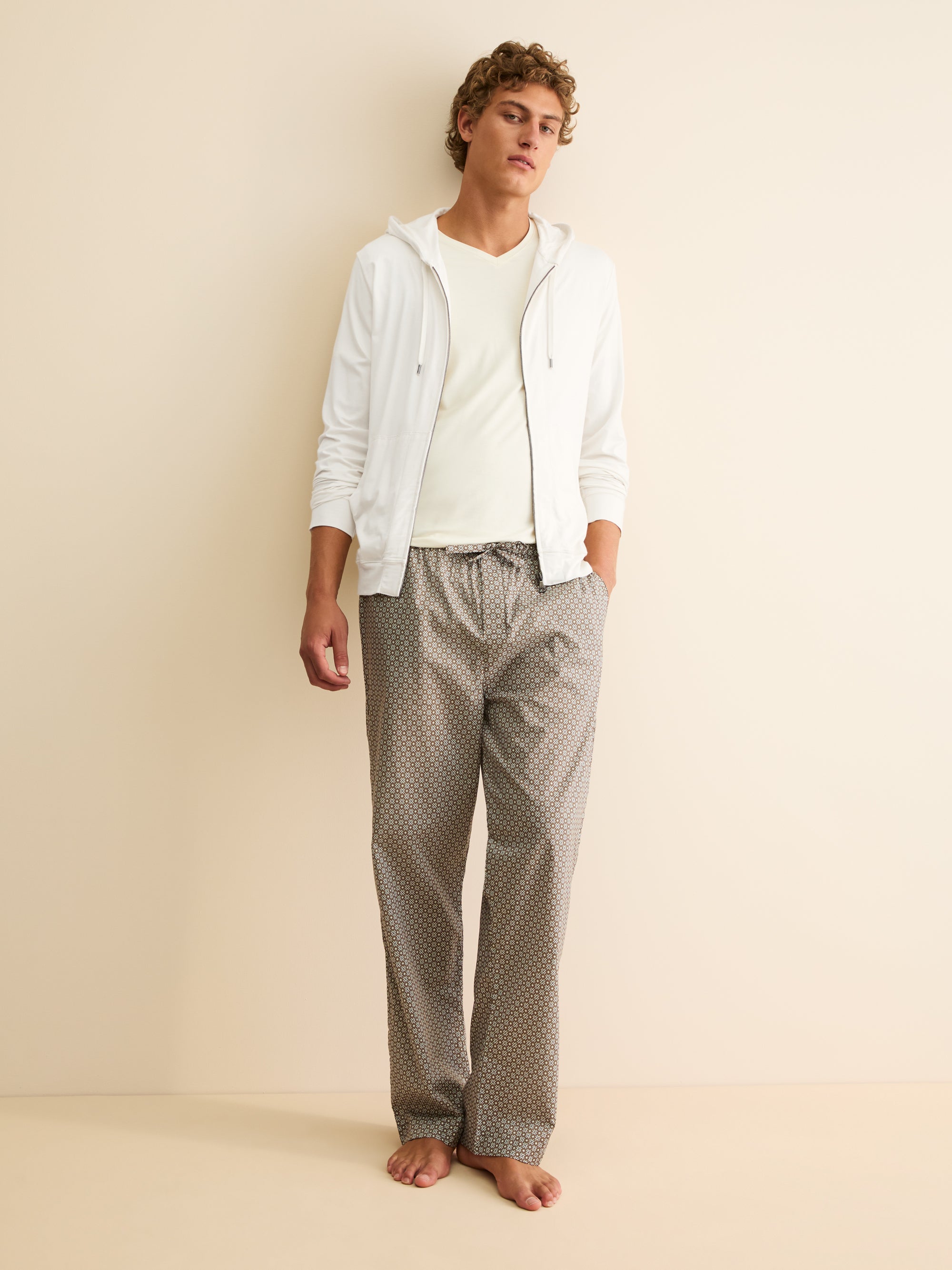 Men's Zip Up Hoodie Basel Micro Modal Stretch Vanilla