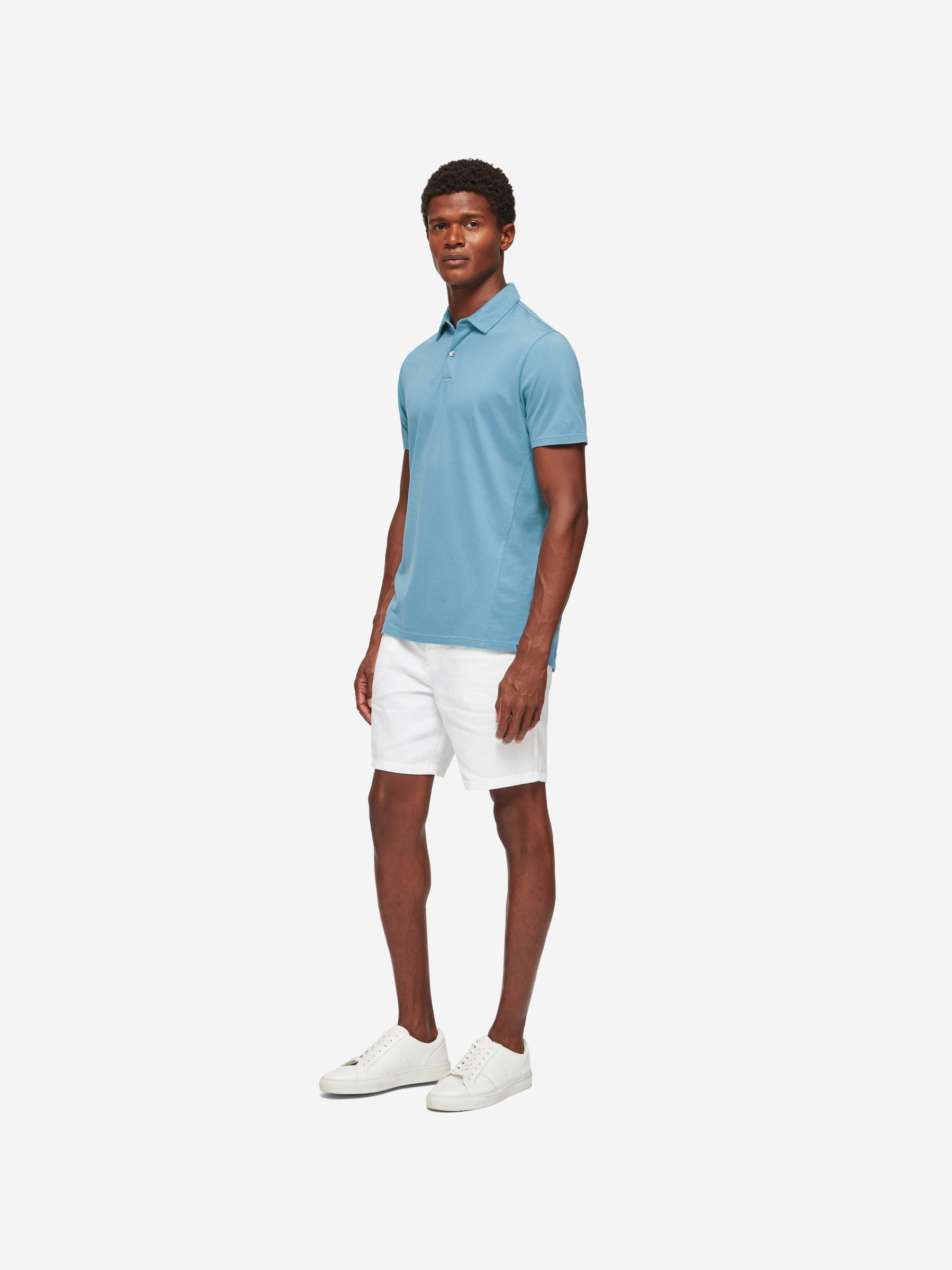 Men's Polo Shirt Ramsay 4 Pique Cotton Tencel Blue