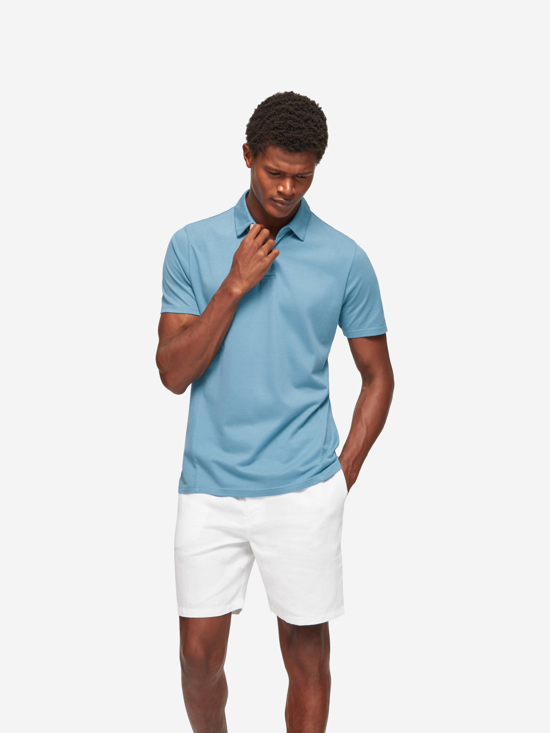 Men's Polo Shirt Ramsay 4 Pique Cotton Tencel Blue