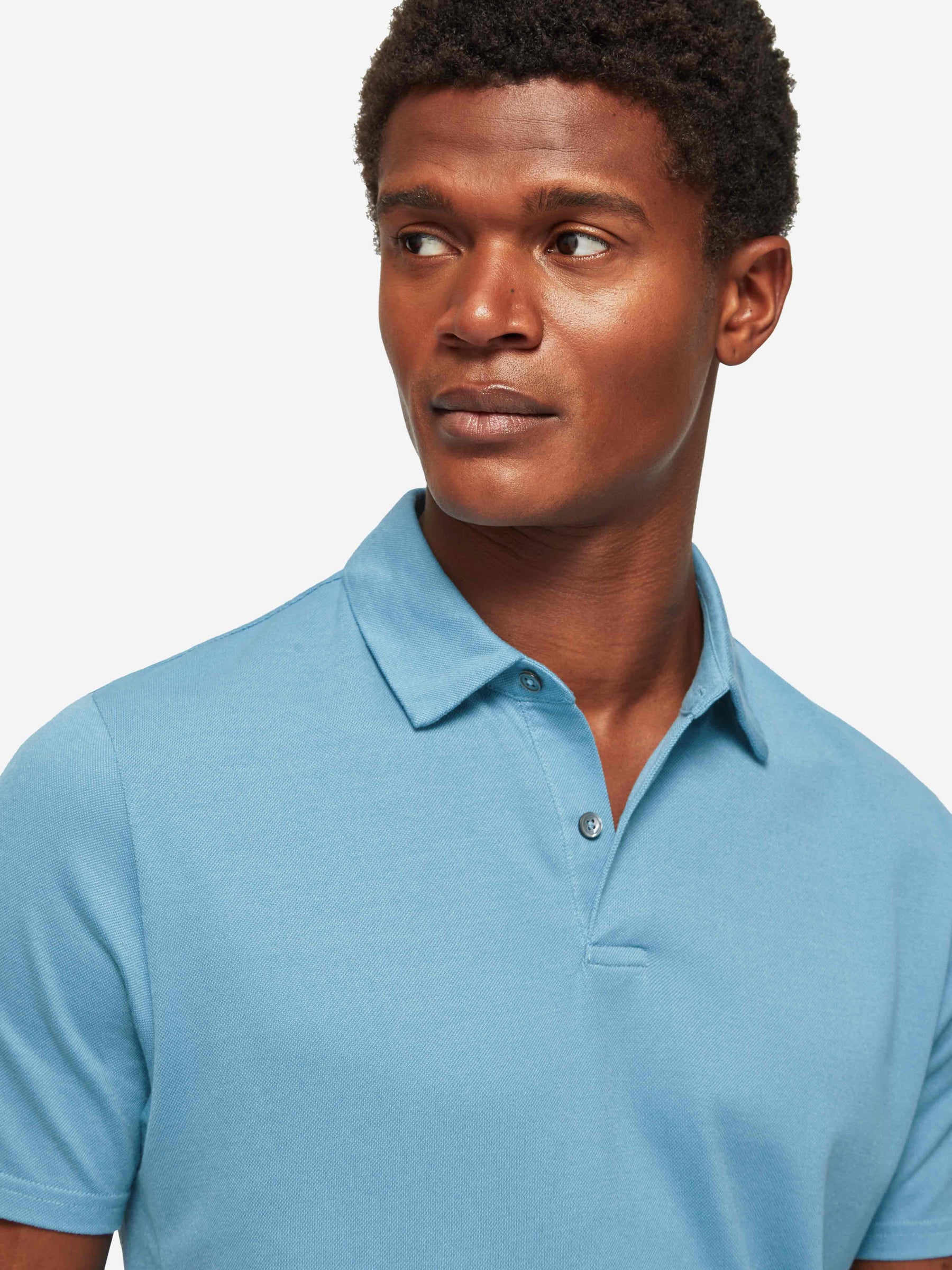 Men's Polo Shirt Ramsay 4 Pique Cotton Tencel Blue