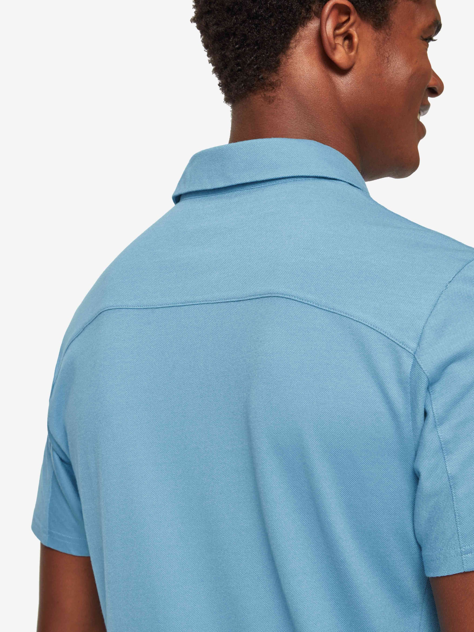 Men's Polo Shirt Ramsay 4 Pique Cotton Tencel Blue