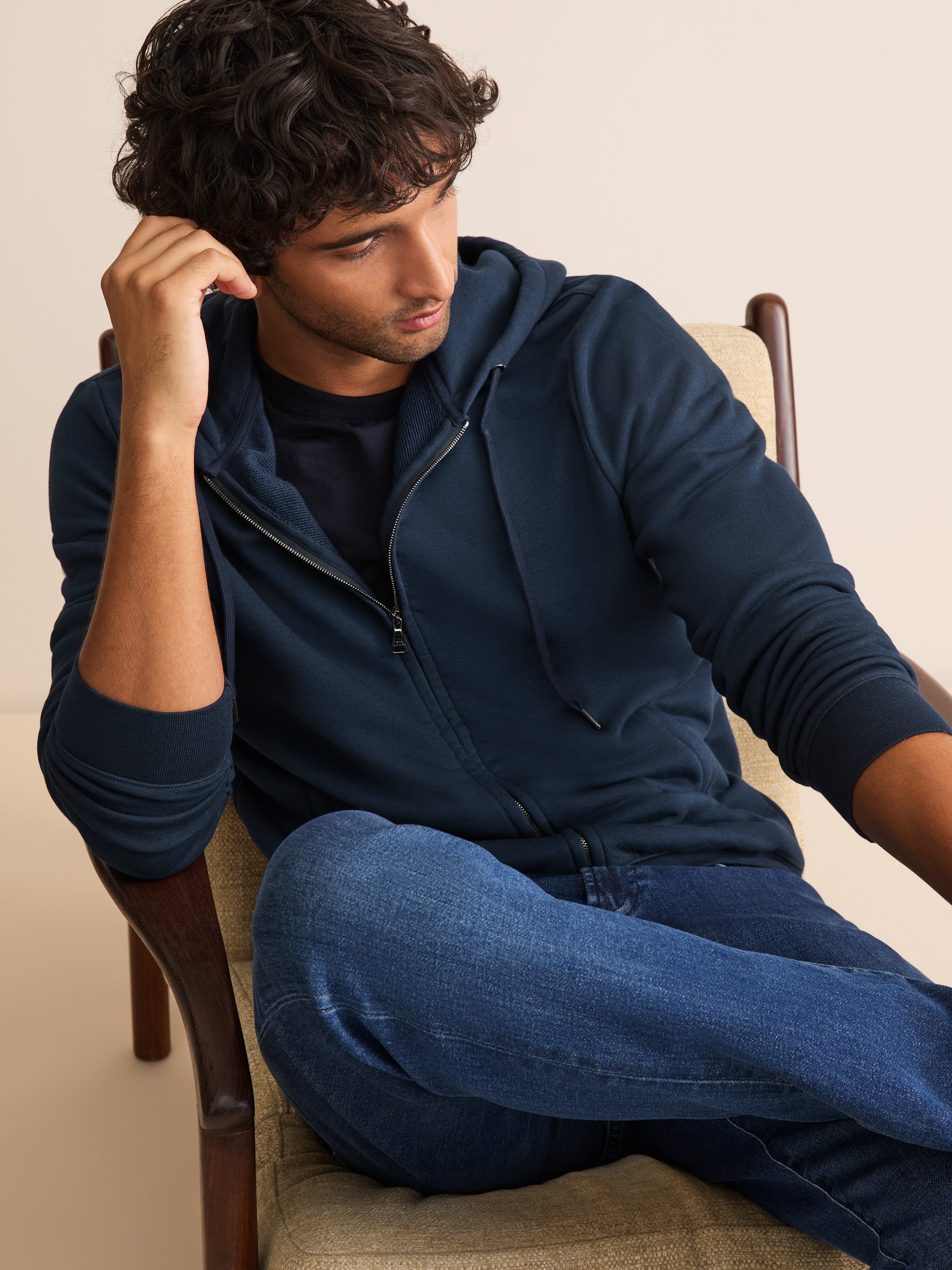 Harley Cotton Modal Zip Up Hoodie Navy Blue