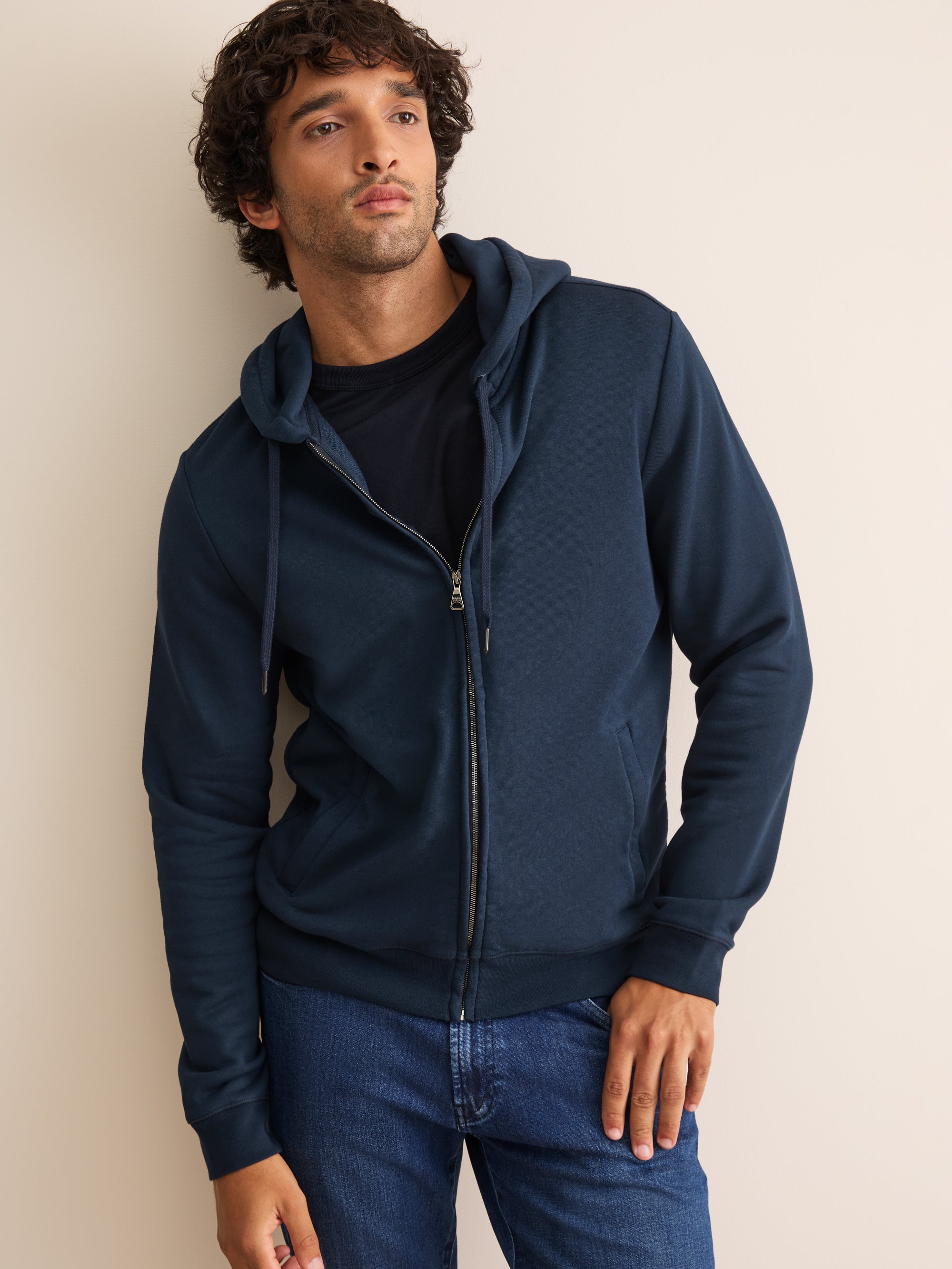 Harley Cotton Modal Zip Up Hoodie Navy Blue