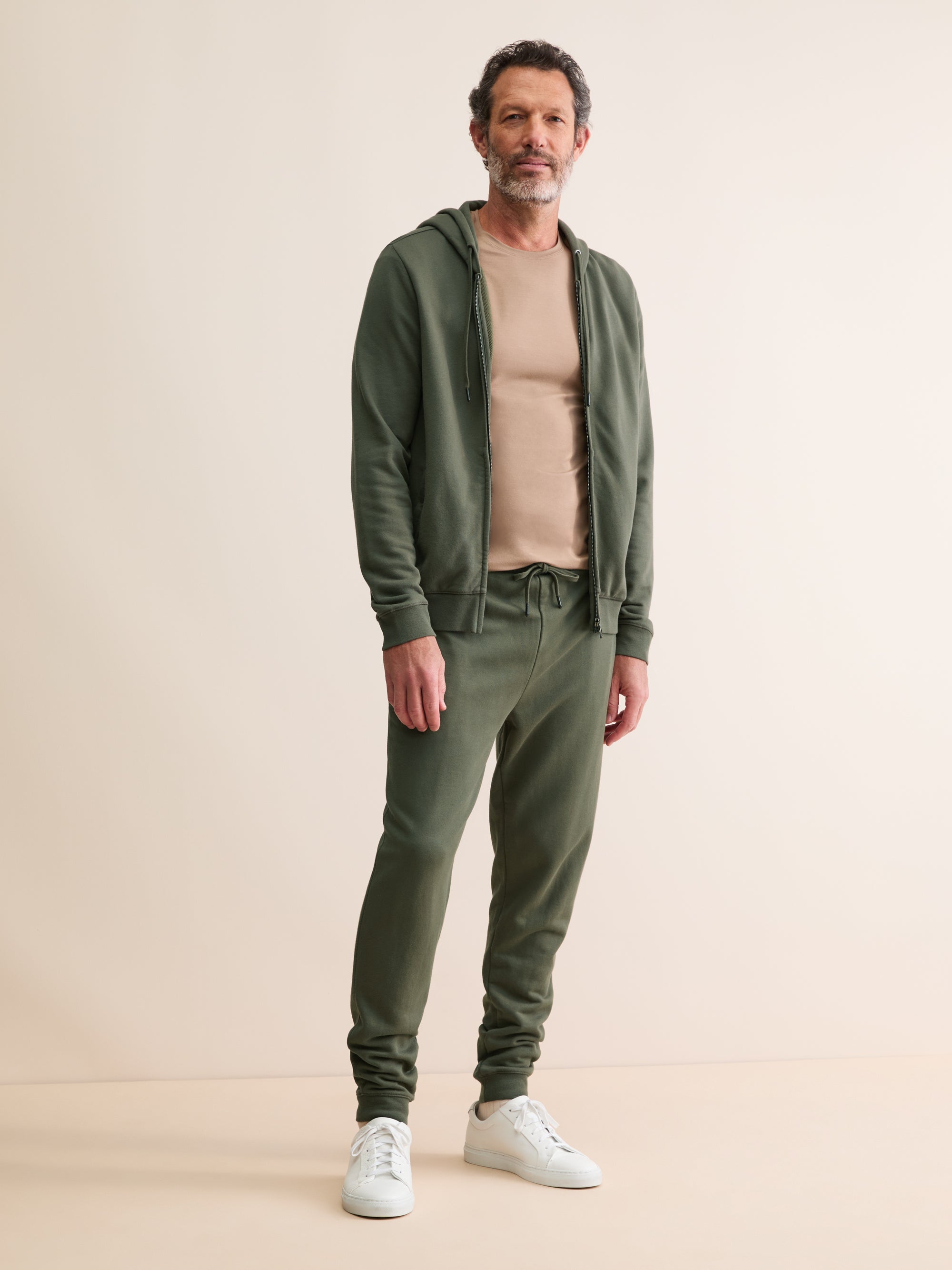 Men's Zip Up Hoodie Quinn Cotton Modal Khaki