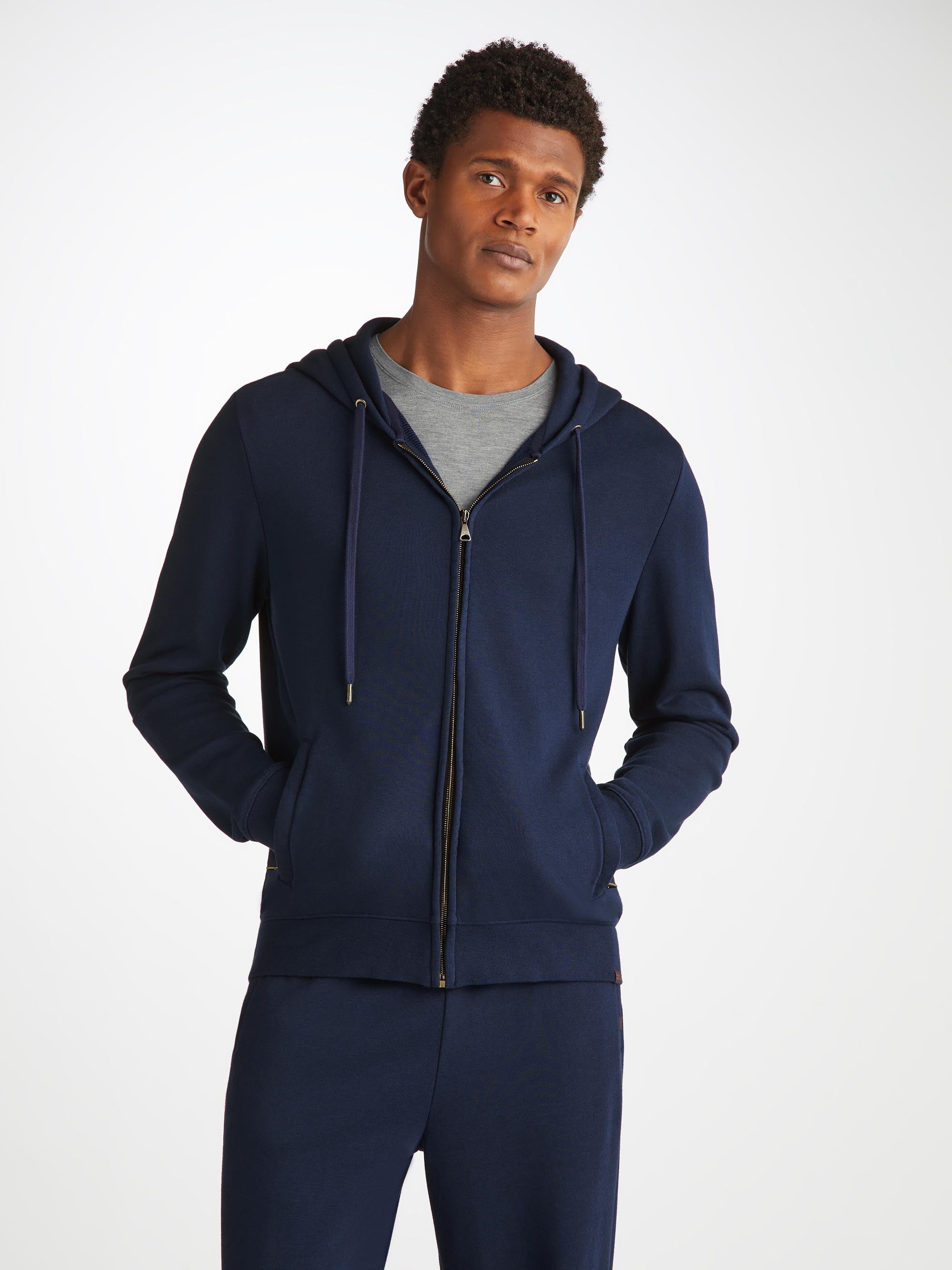 Men's Zip Up Hoodie Quinn Cotton Modal Navy