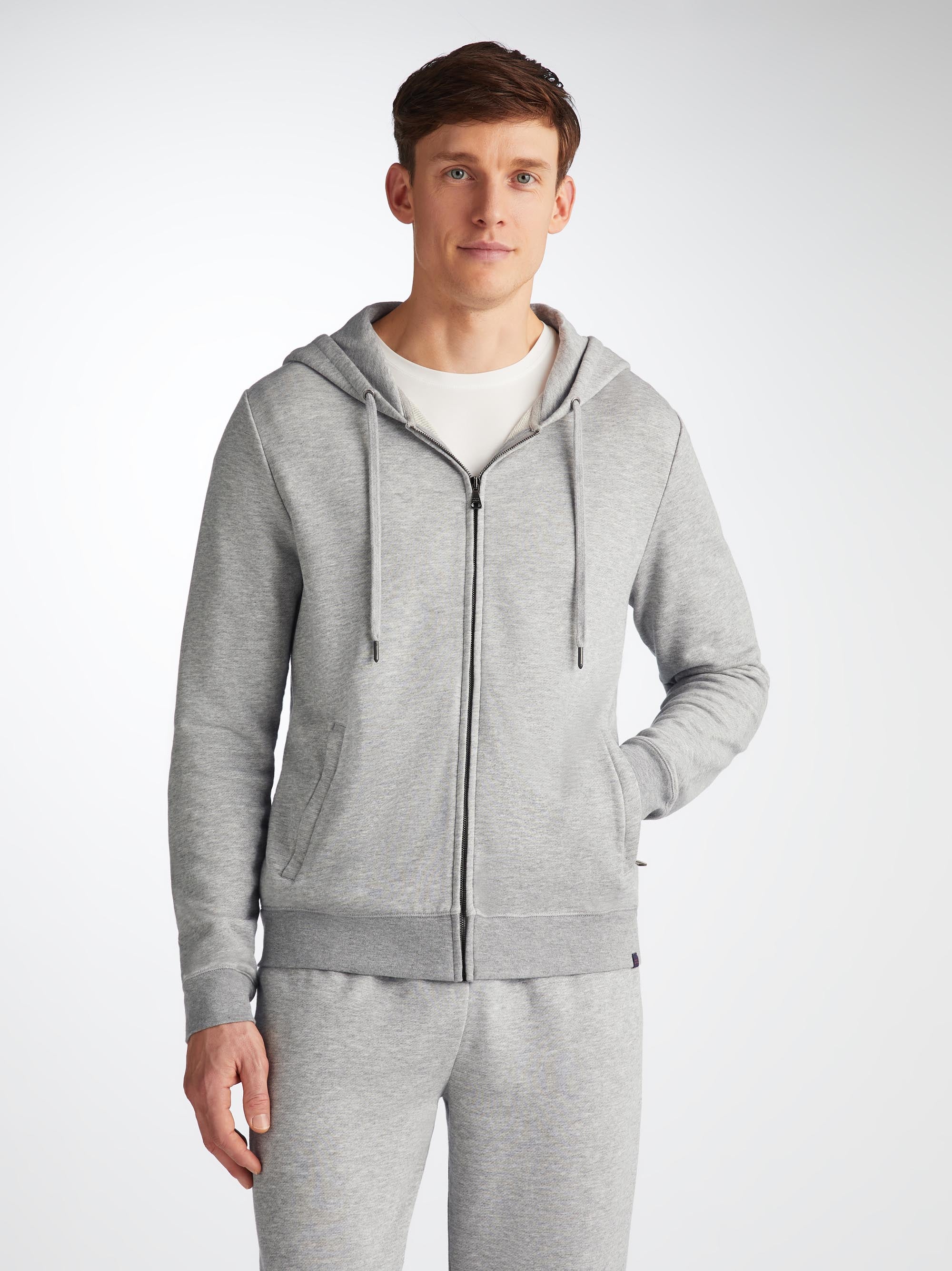 Men's Zip Up Hoodie Quinn Cotton Modal Silver
