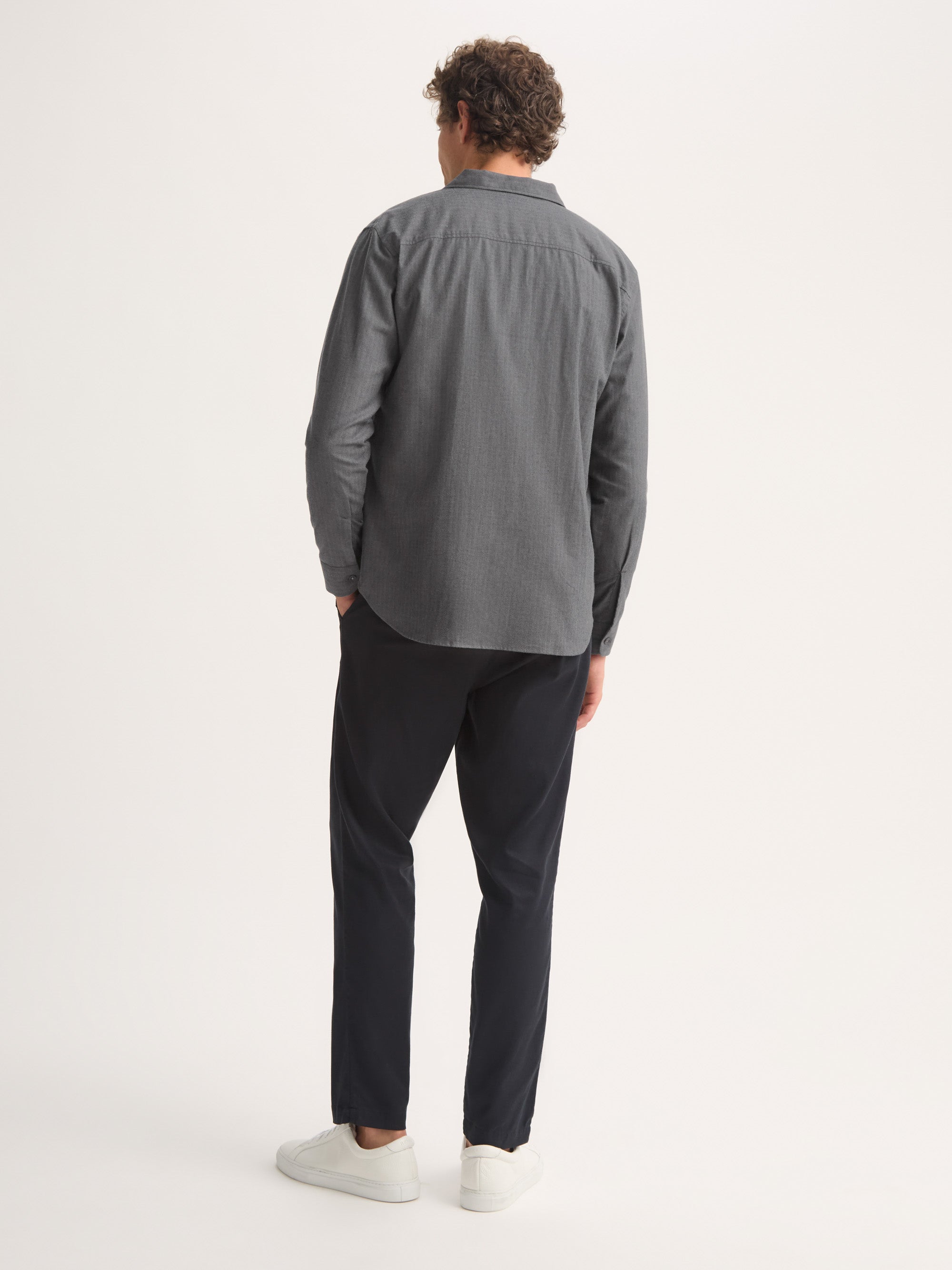 Men's Flannel Overshirt Balmoral Brushed Cotton Charcoal Gray Herringbone