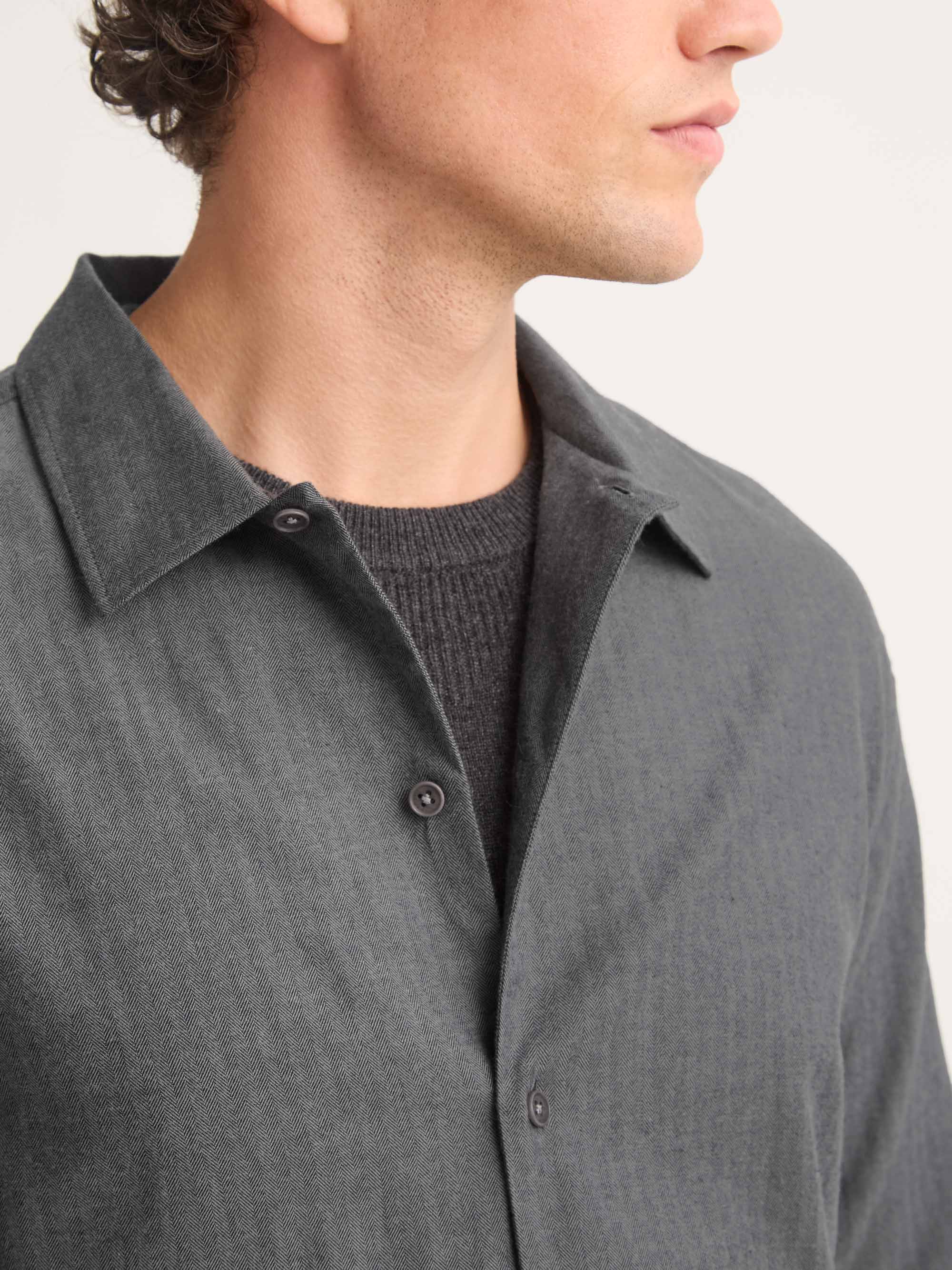 Men's Flannel Overshirt Balmoral Brushed Cotton Charcoal Gray Herringbone