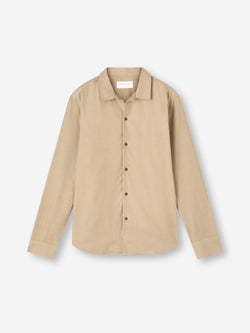 Men's Flannel Overshirt Kelburn Brushed Cotton Light Stone Herringbone