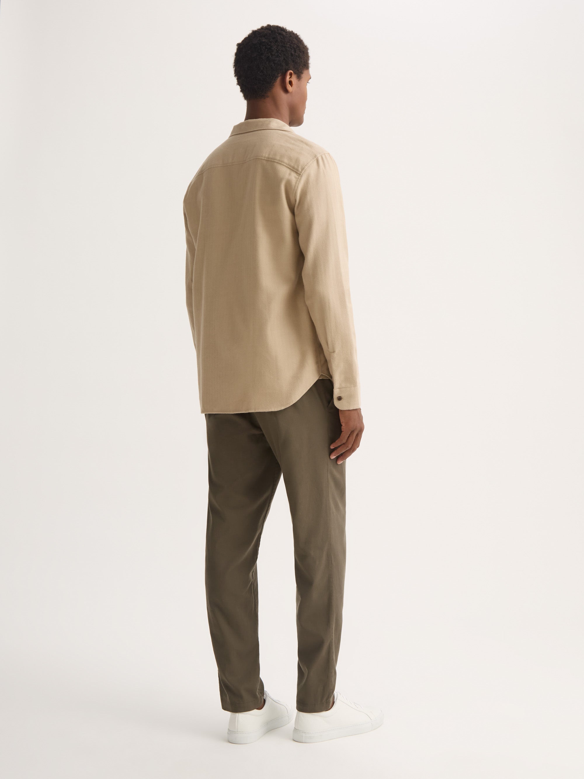 Men's Flannel Overshirt Kelburn Brushed Cotton Light Stone Herringbone