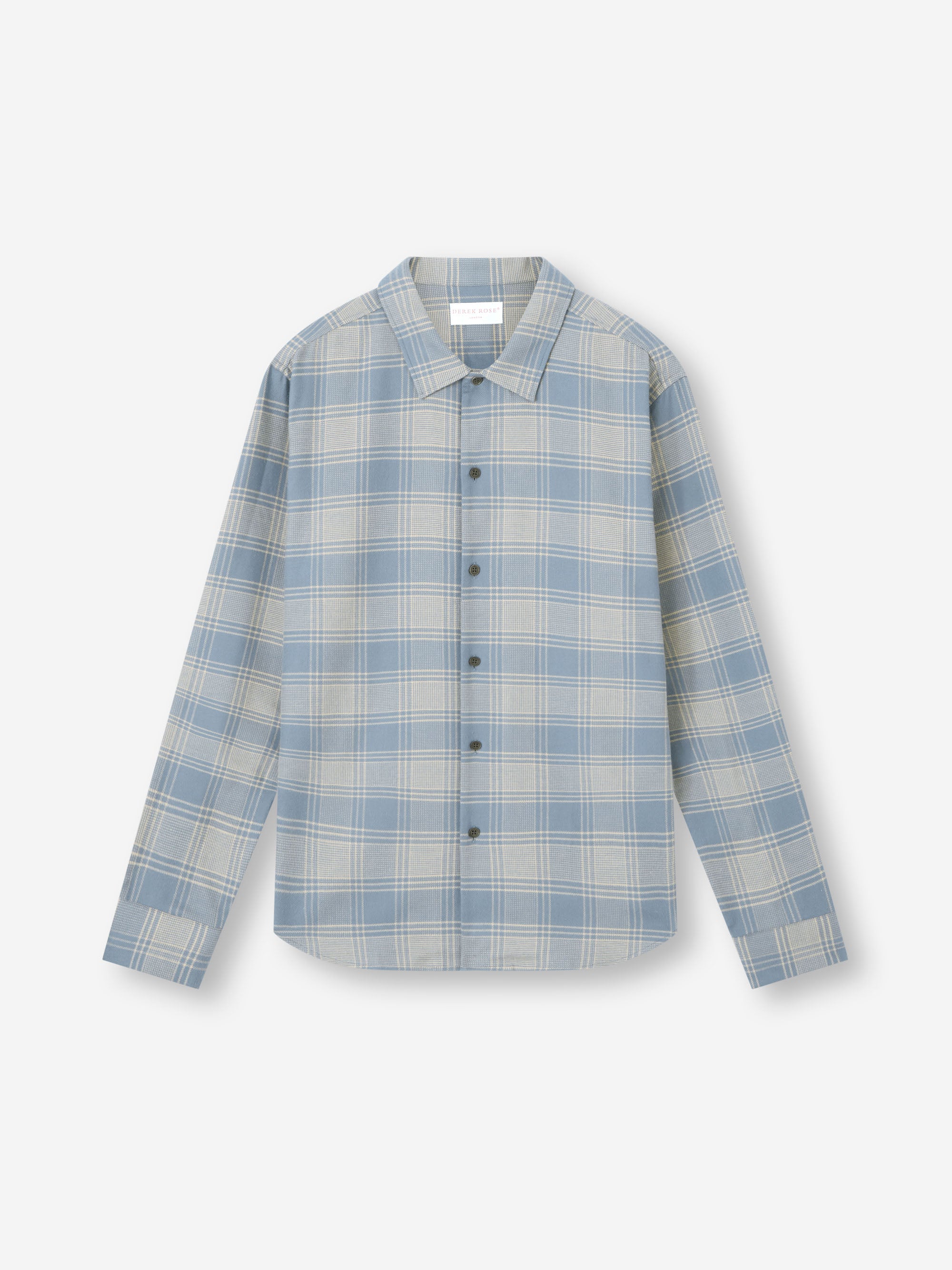 Men's Flannel Overshirt Kelburn Brushed Cotton Storm Blue & Ecru Check