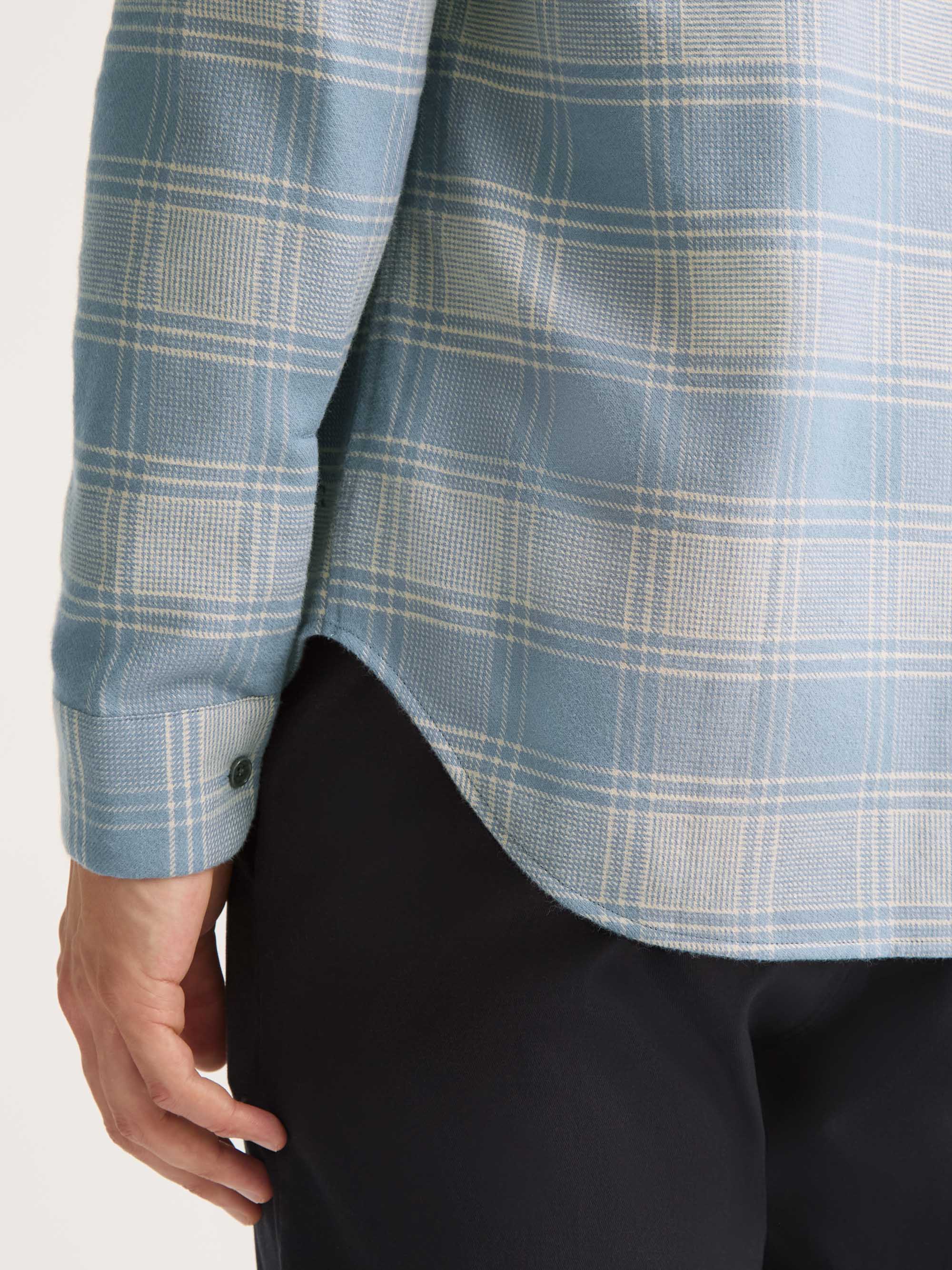 Men's Flannel Overshirt Kelburn Brushed Cotton Storm Blue & Ecru Check