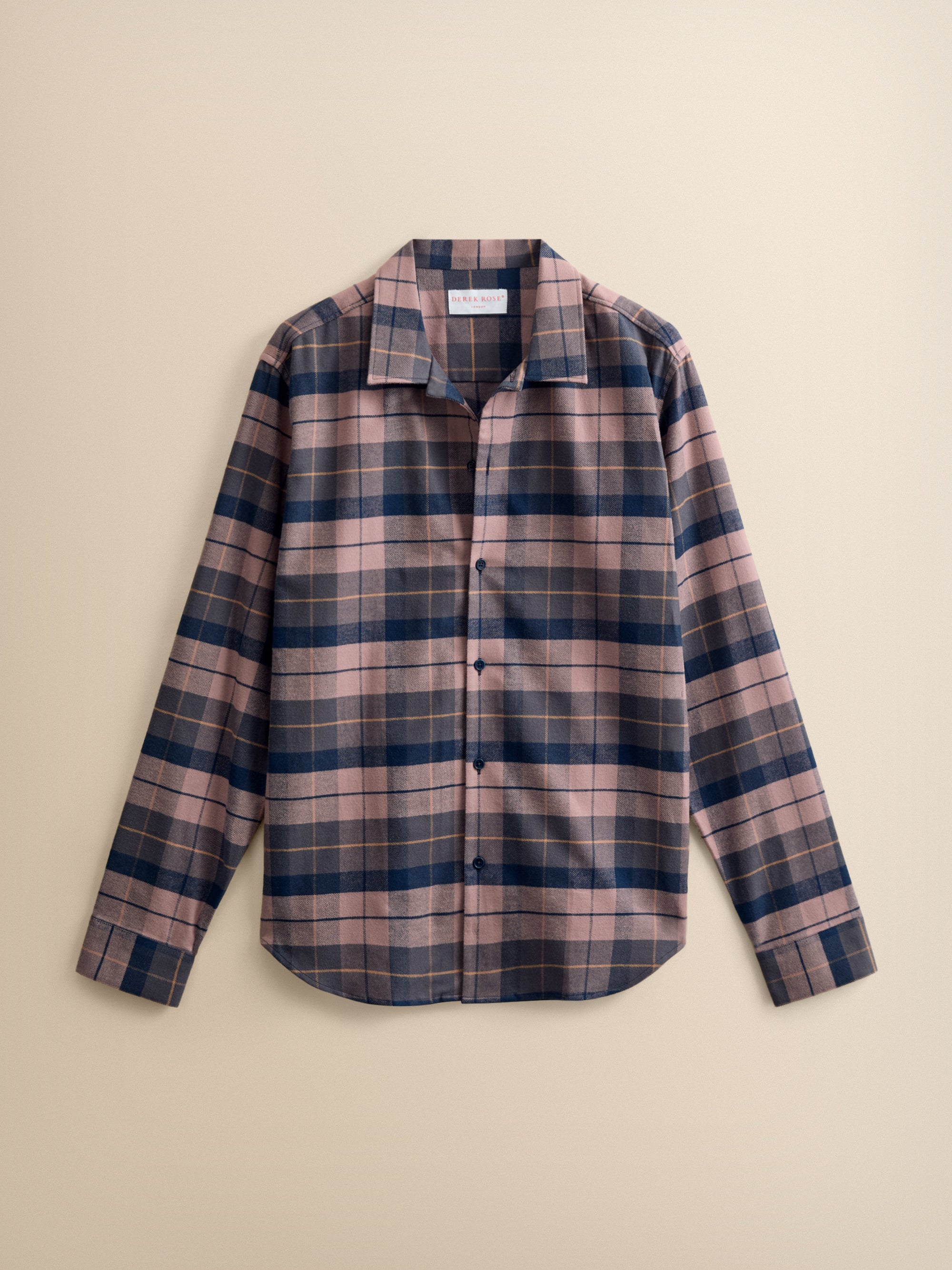 Kelburn Brushed Cotton Flannel Shirt Navy & Dusty Pink Check