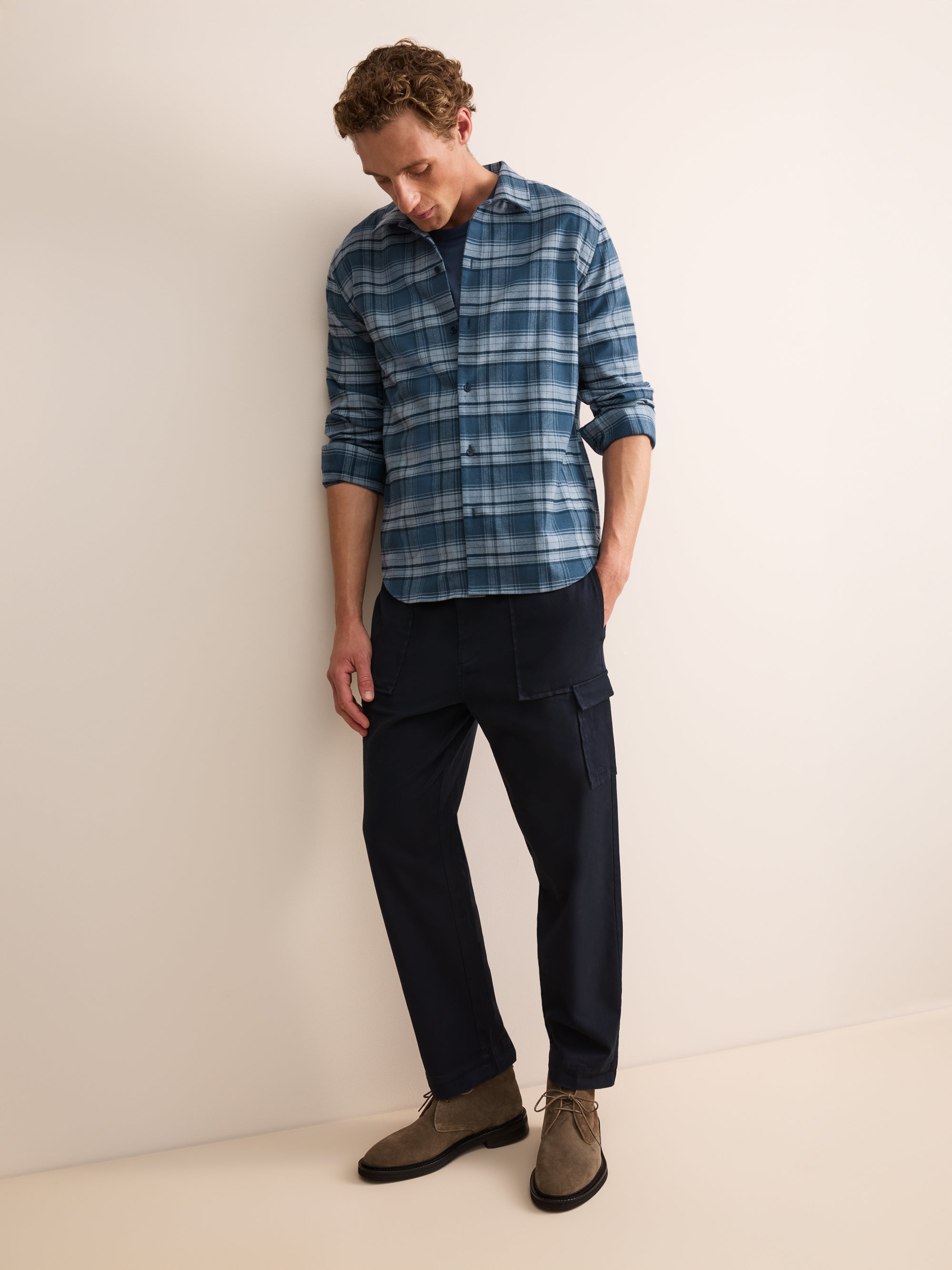 Kelburn Brushed Cotton Flannel Shirt Blue Check