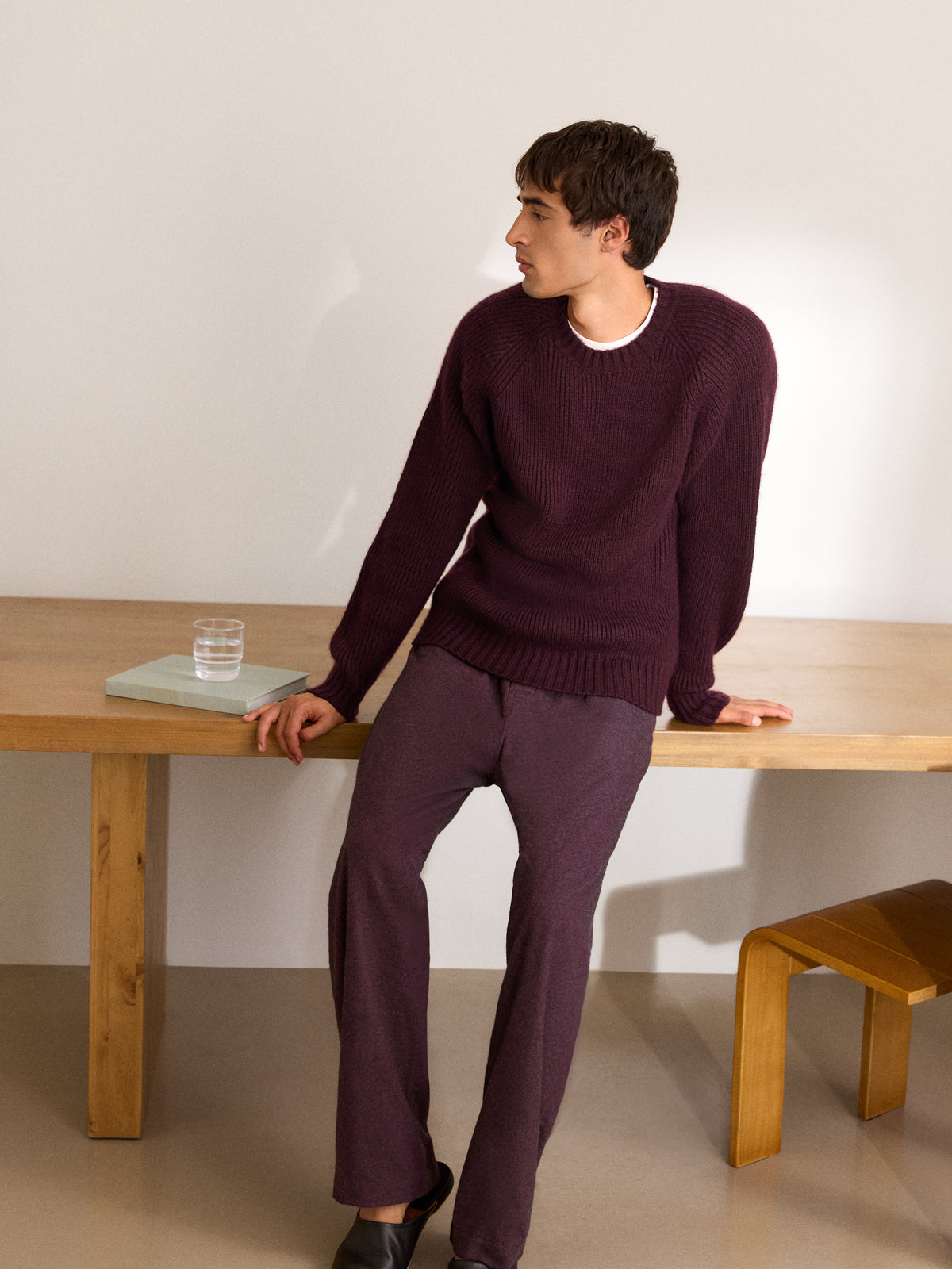 Freddie Wool Cashmere Ribbed Sweater Burgundy