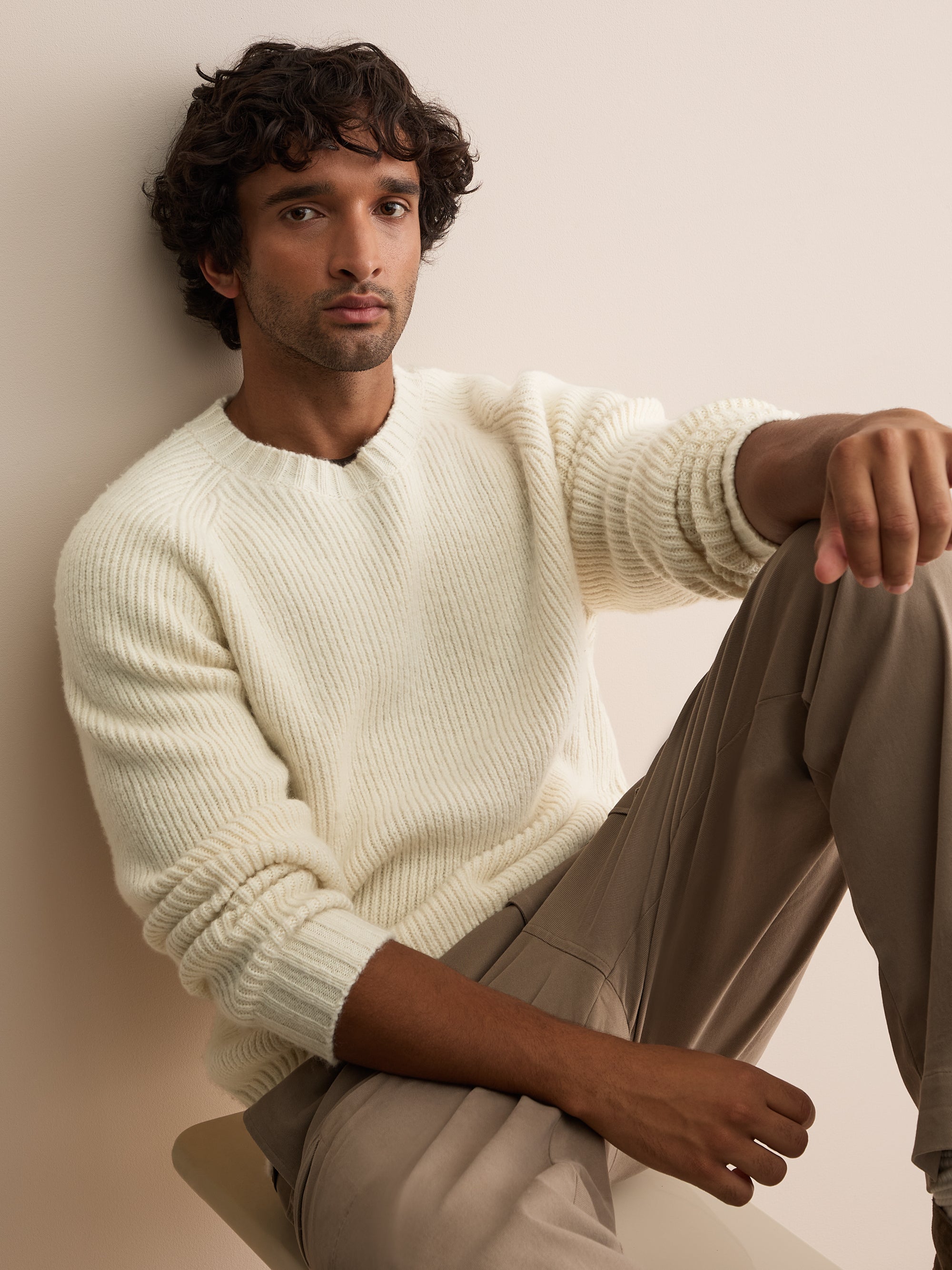 Freddie Wool Cashmere Ribbed Sweater Antique Ivory