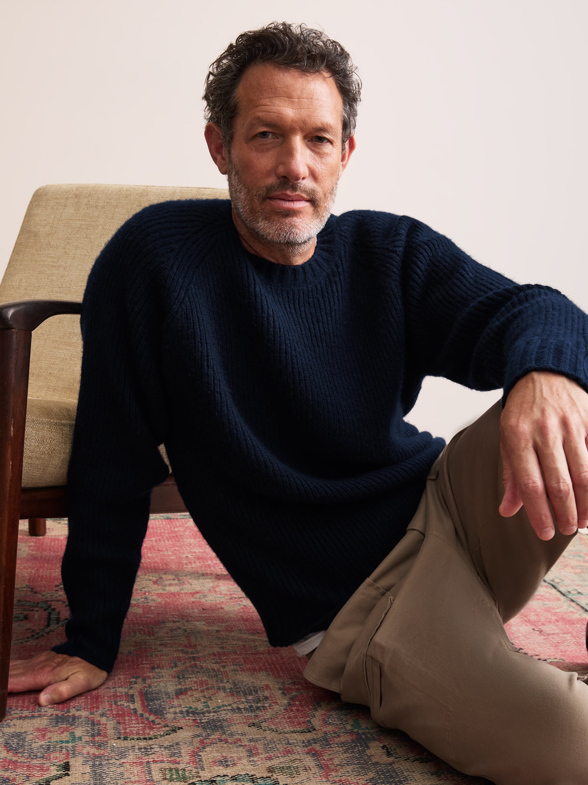 Freddie Wool Cashmere Ribbed Sweater Navy Blue