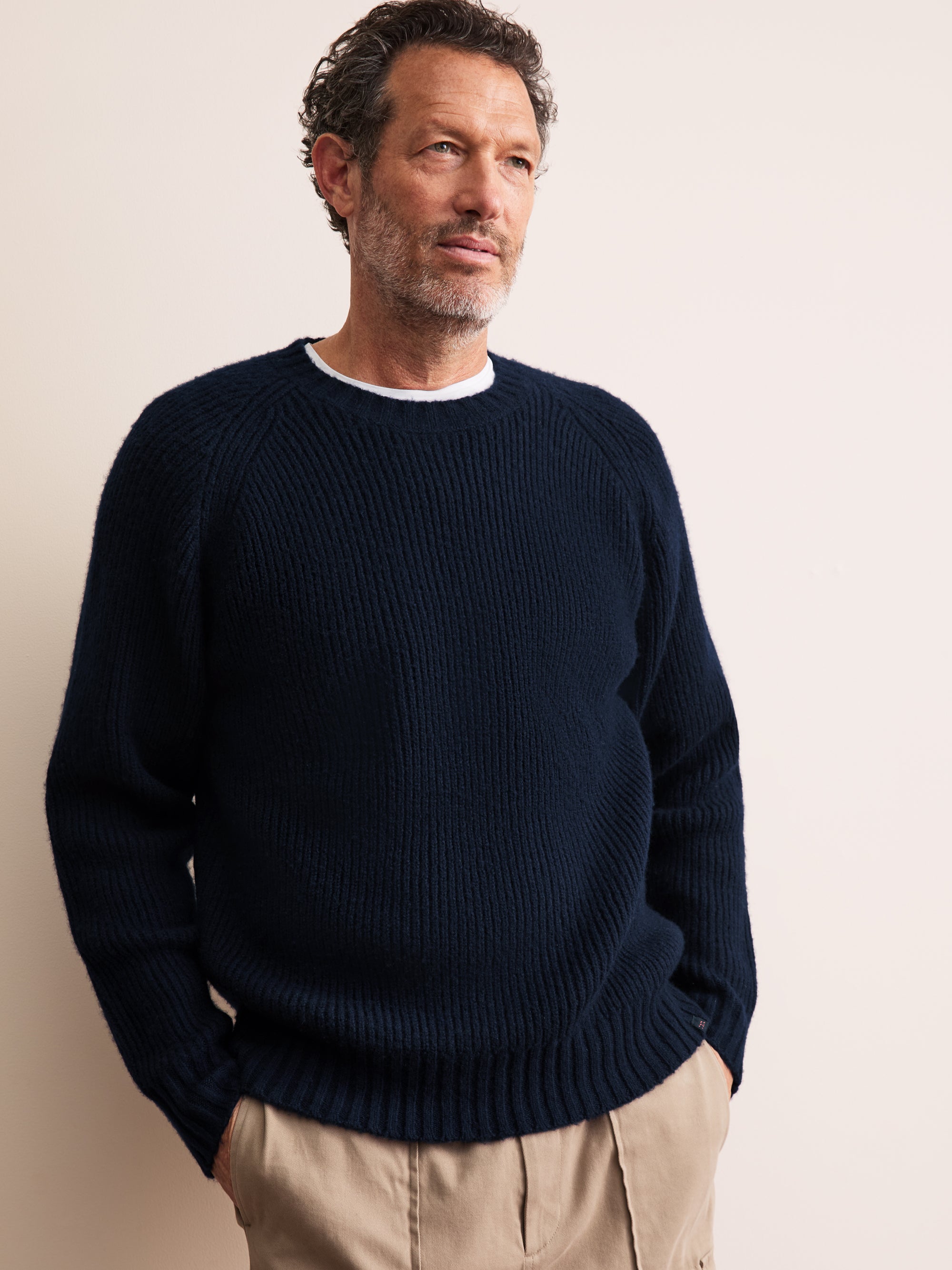 Freddie Wool Cashmere Ribbed Sweater Navy Blue