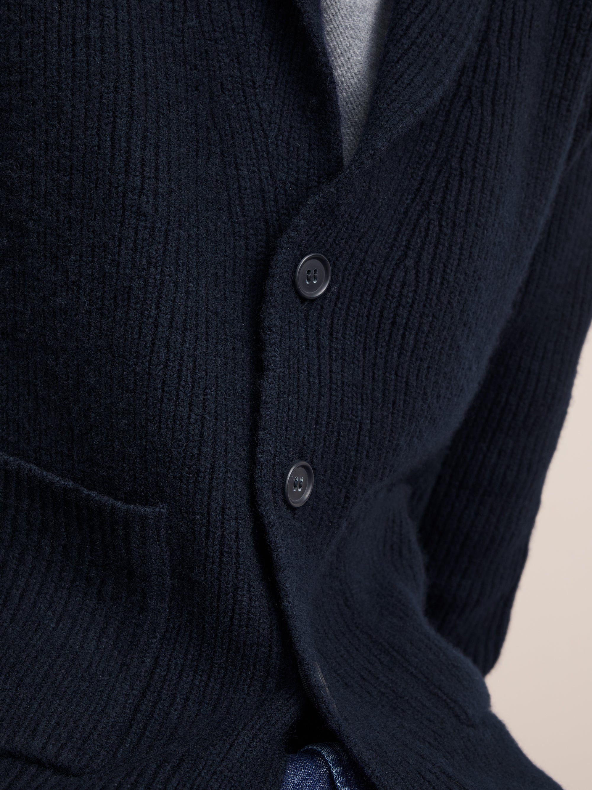 Arthur Wool Cashmere Ribbed Shawl Collar Cardigan Navy Blue