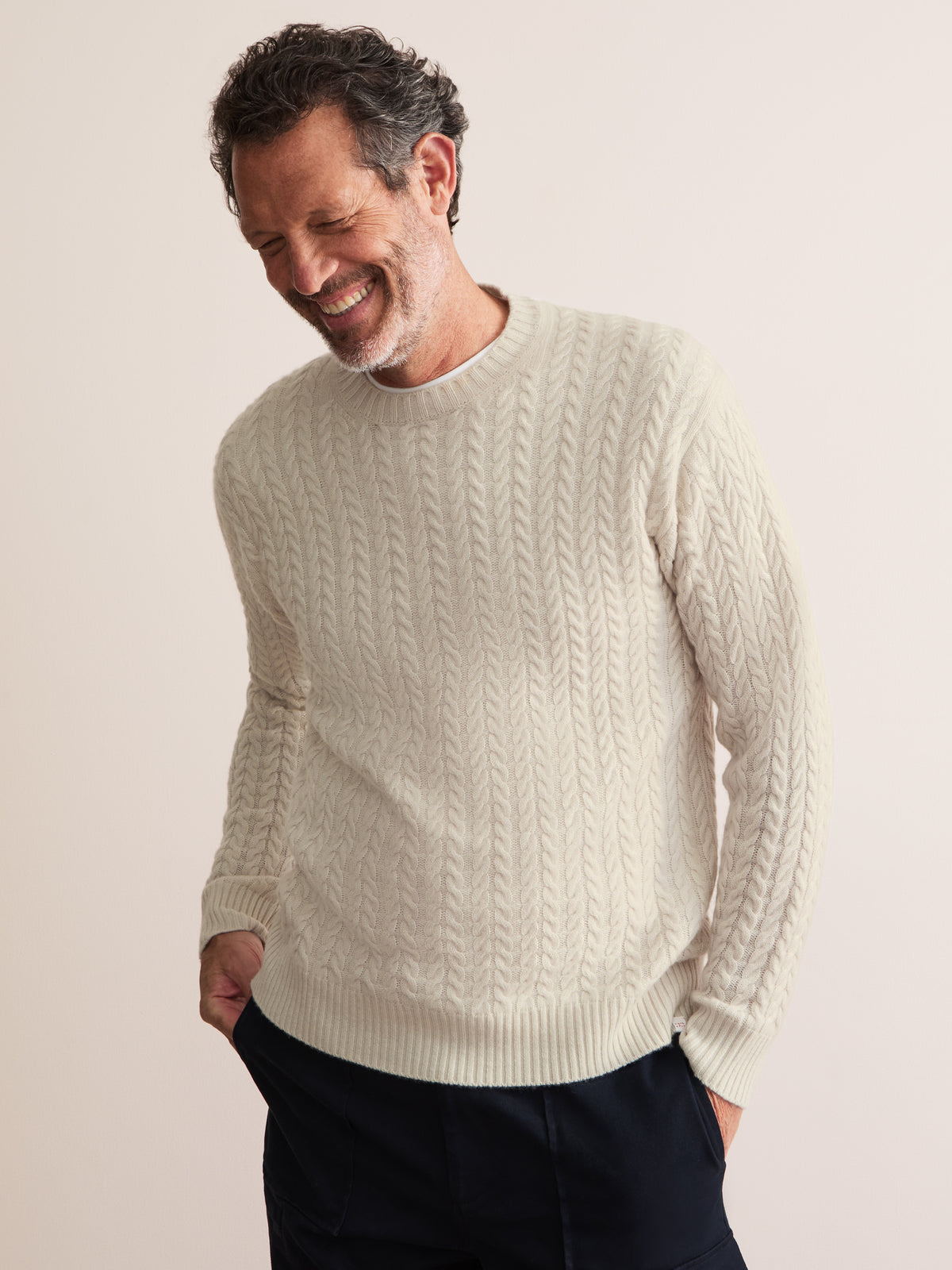 Damon Cashmere Cable Knit Sweater Cream