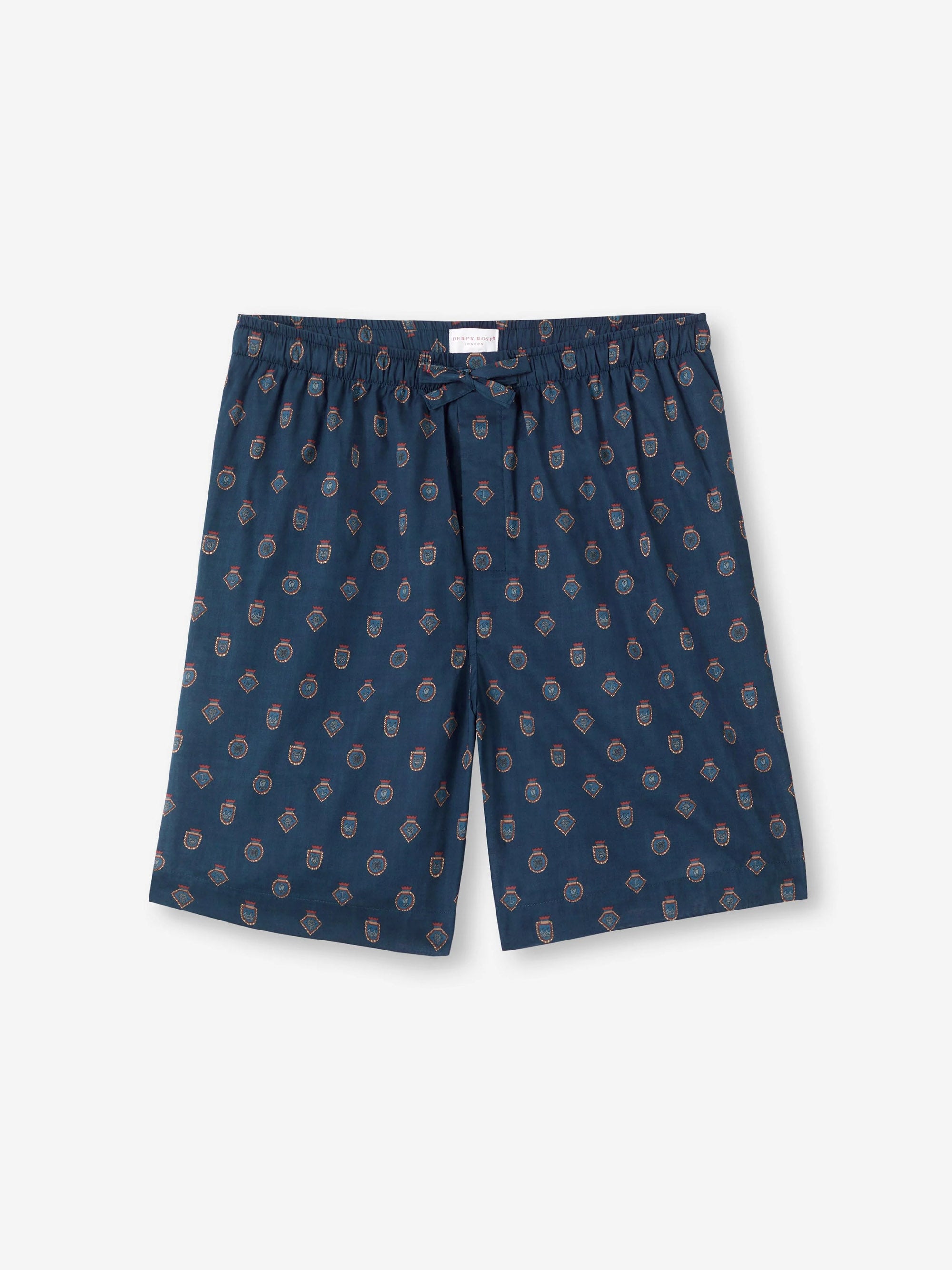 Men's Lounge Shorts Cotton Batiste Navy Badge Print
