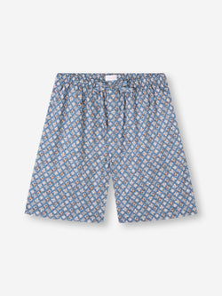 Men's Lounge Shorts Cotton Batiste Blue Multicolour Diamond Print