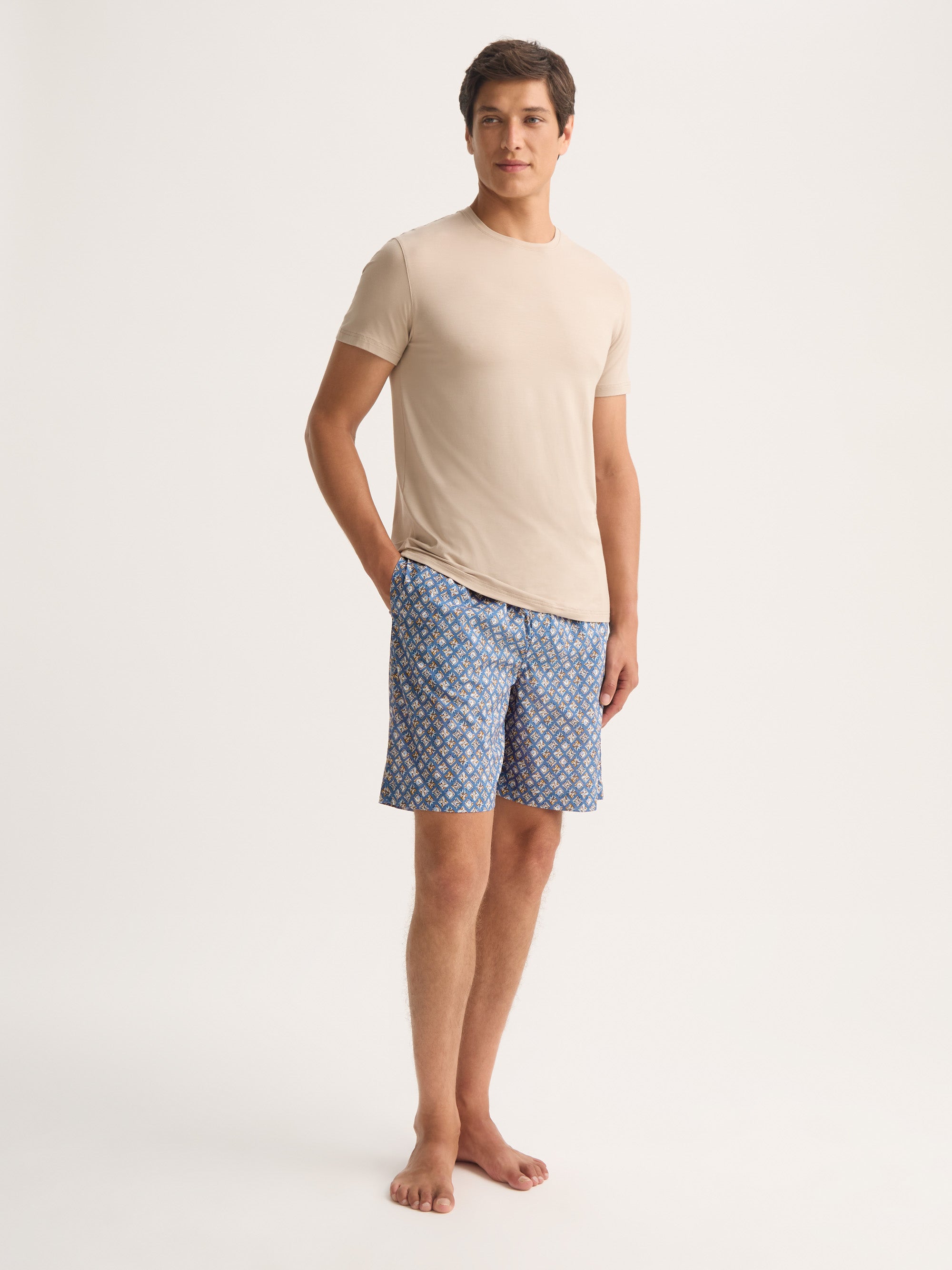 Men's Lounge Shorts Cotton Batiste Blue Multicolour Diamond Print