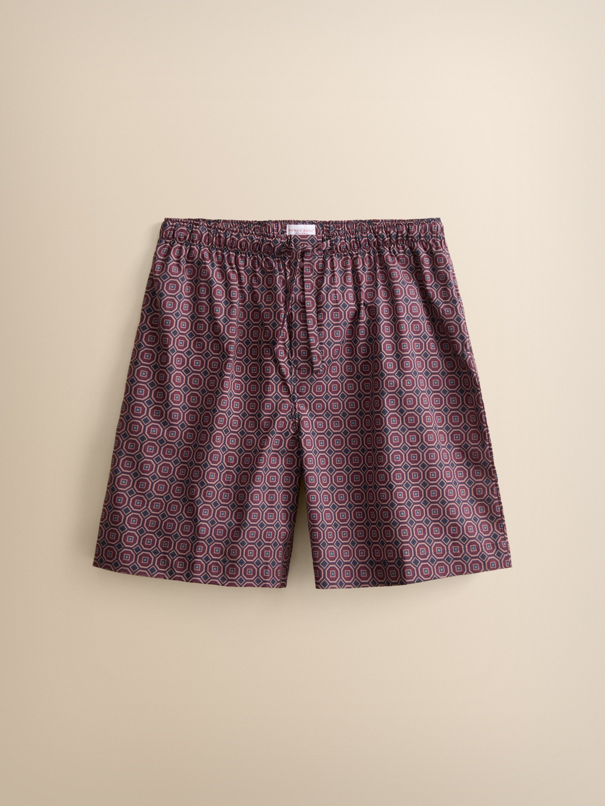 Ledbury Cotton Batiste Lounge Shorts Night Navy & Wine Geo