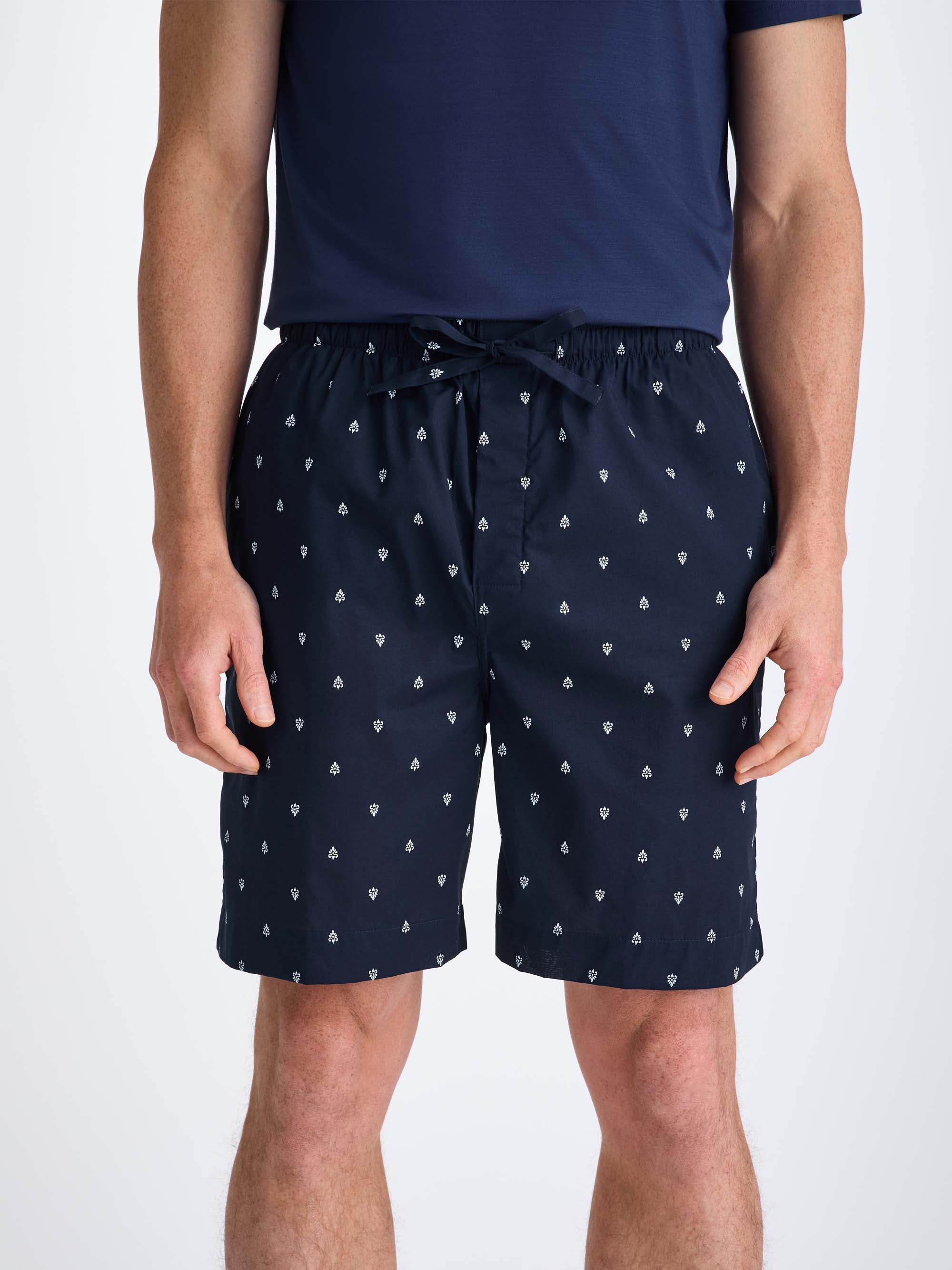 Men's Lounge Shorts Cotton Batiste Navy Paisley Motif