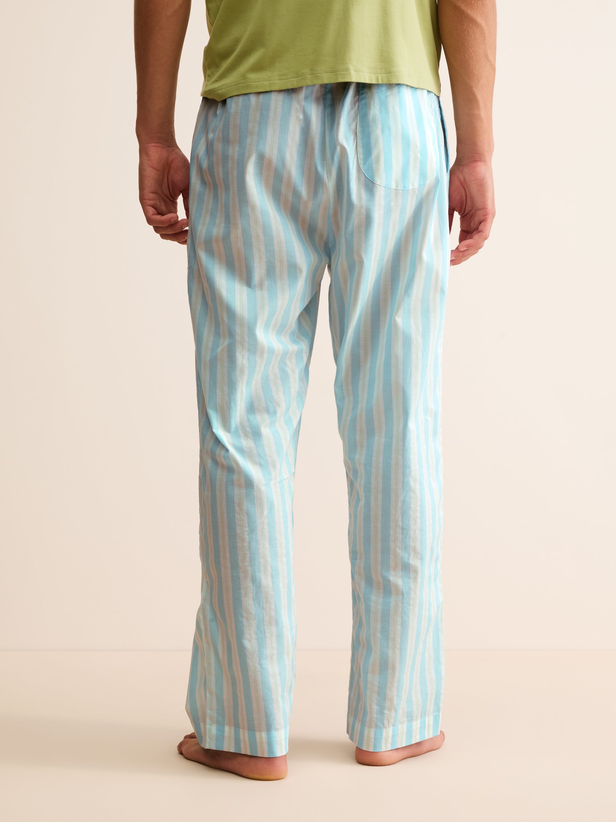 Men's Lounge Trousers Amalfi Cotton Batiste Aqua Blue Stripe