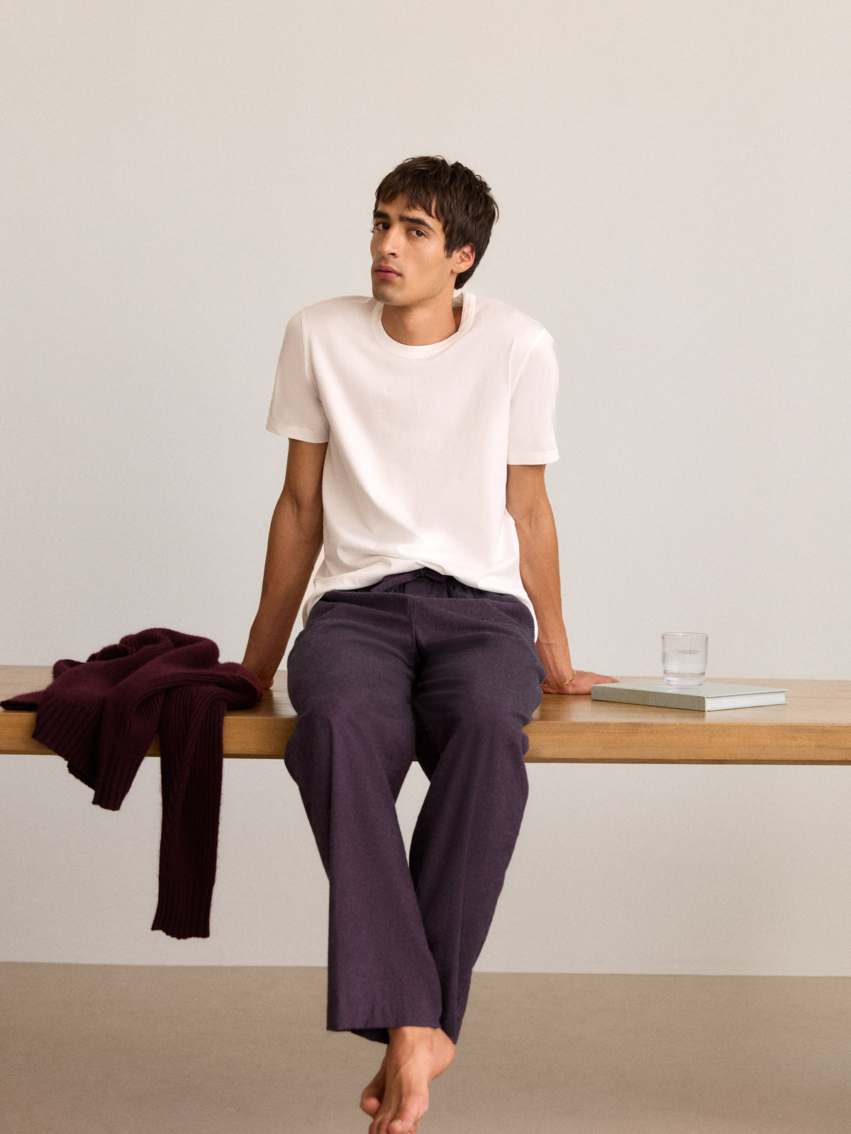 Arley Cotton Cashmere Lounge Trousers Burgundy