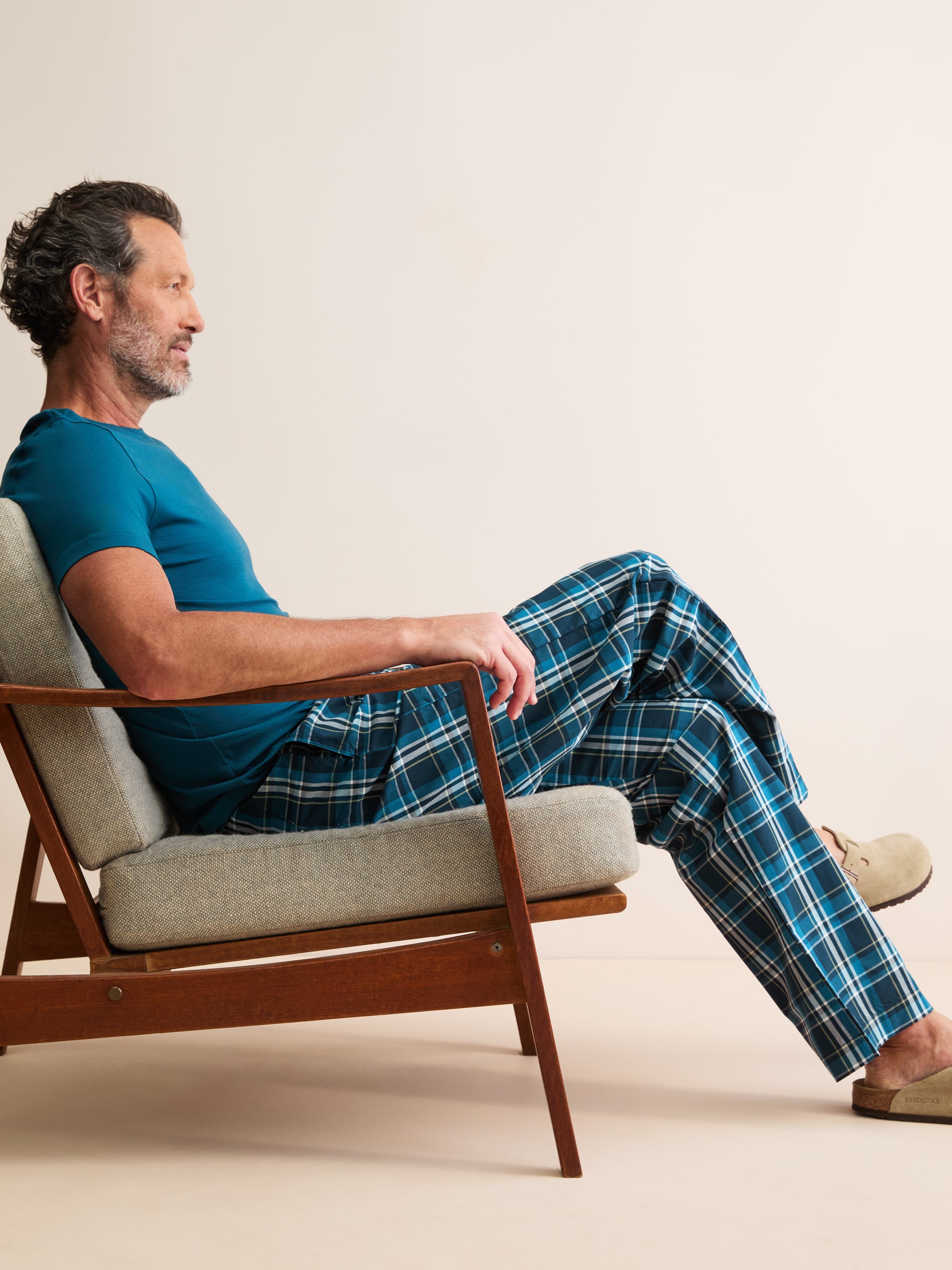 Men's Lounge Trousers Barker Cotton Navy Blue & Teal Check