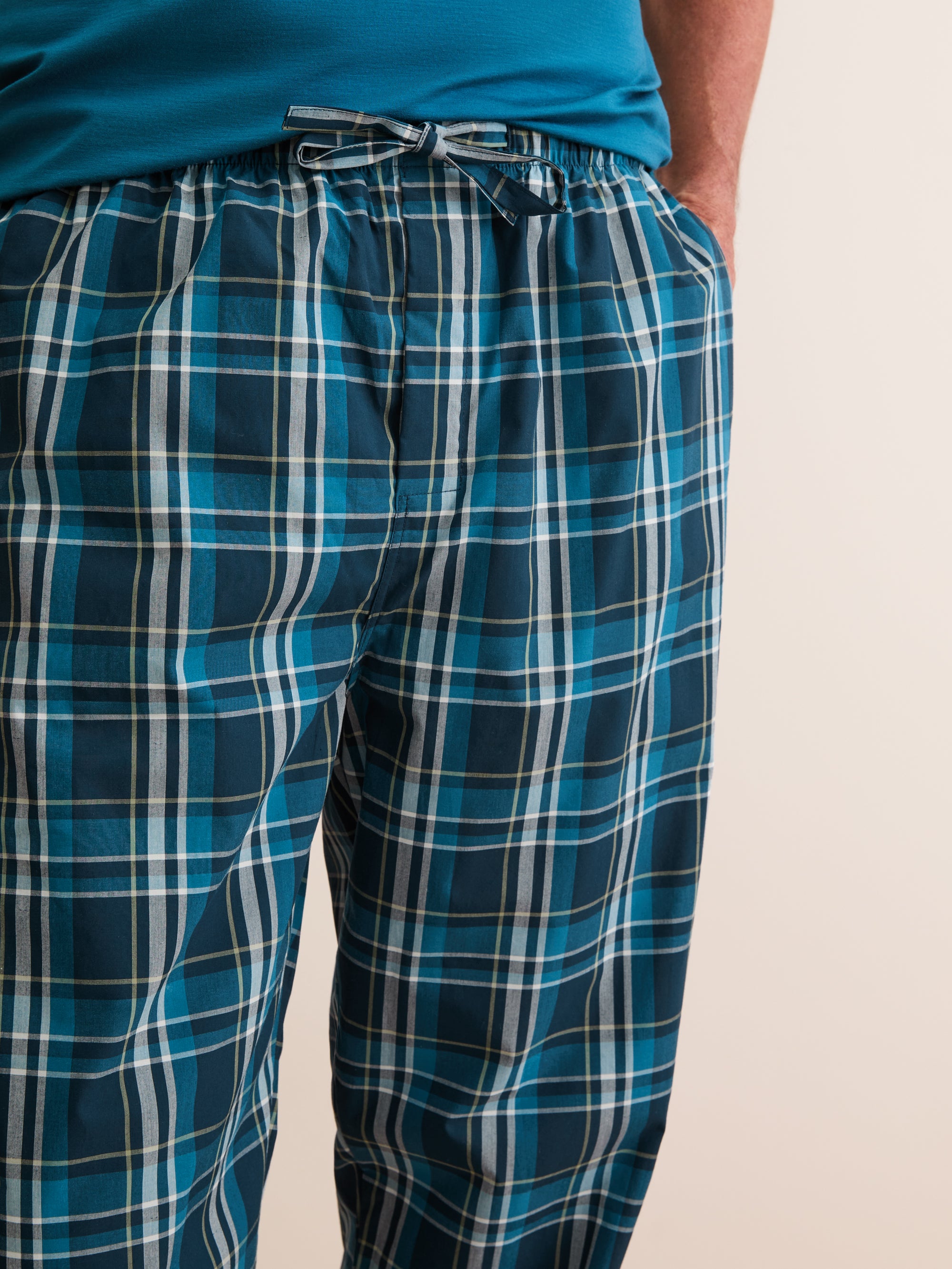 Men's Lounge Trousers Barker Cotton Navy Blue & Teal Check