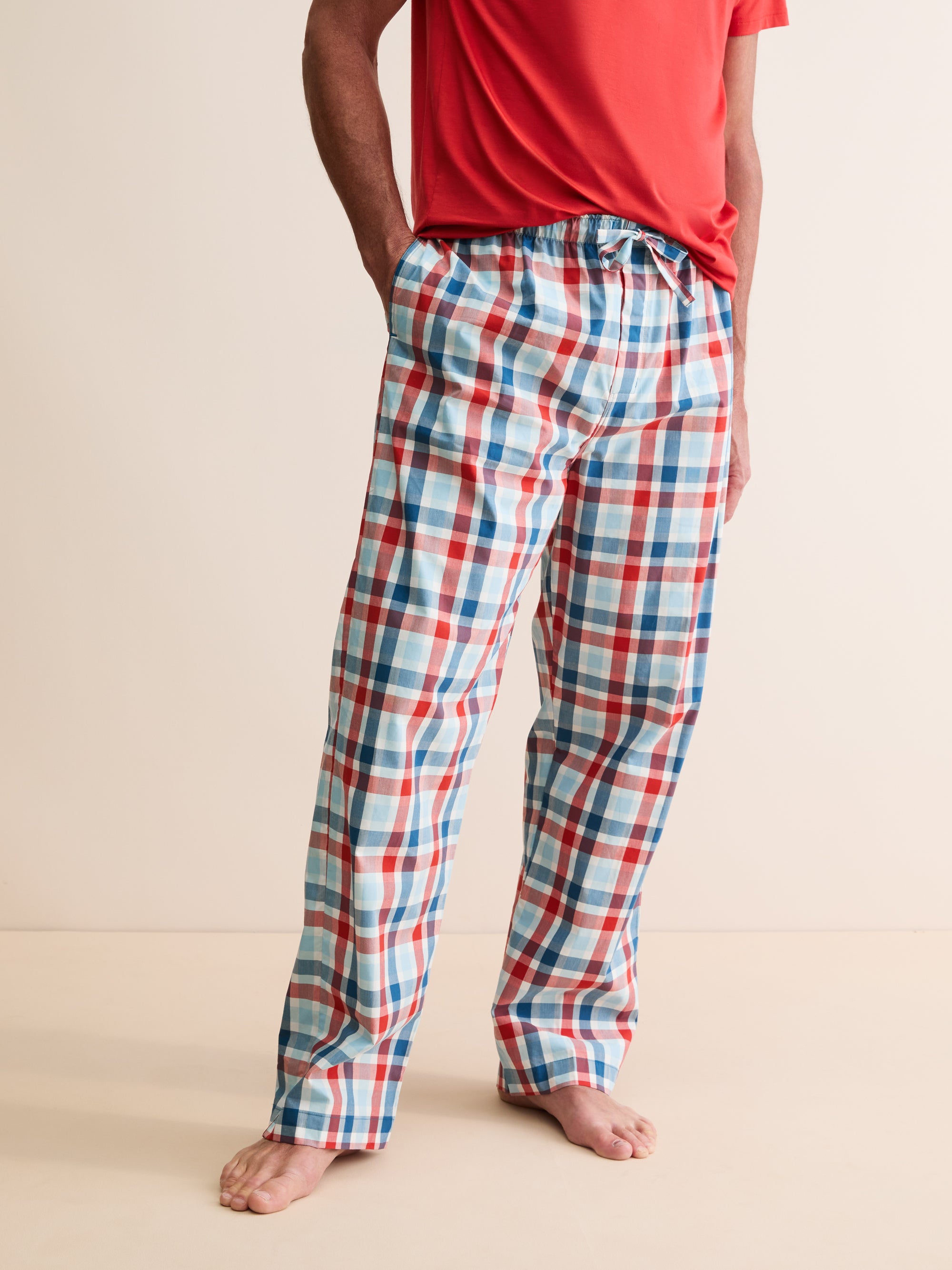 Men's Lounge Trousers Barker Cotton Teal & Red Check