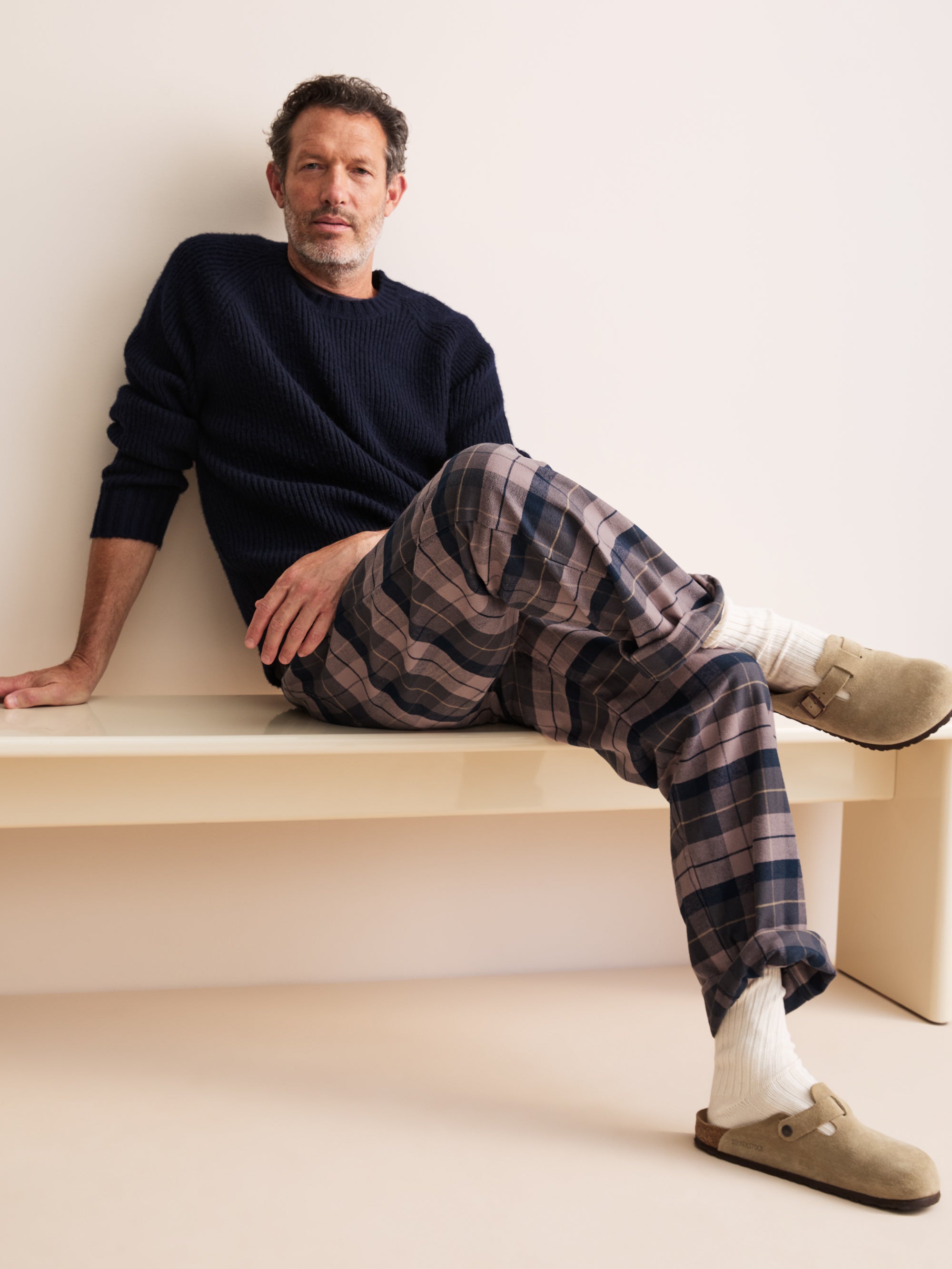 Kelburn Brushed Cotton Lounge Pants Navy & Dusty Pink Check