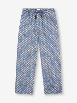 Men's Lounge Pants Cotton Batiste Blue Multicolor Diamond Print