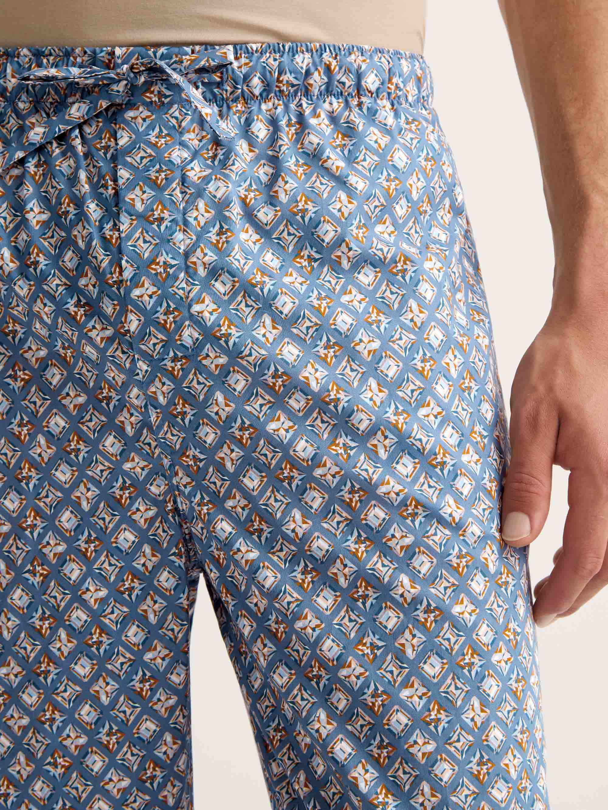 Men's Lounge Trousers Cotton Batiste Blue Multicolour Diamond Print