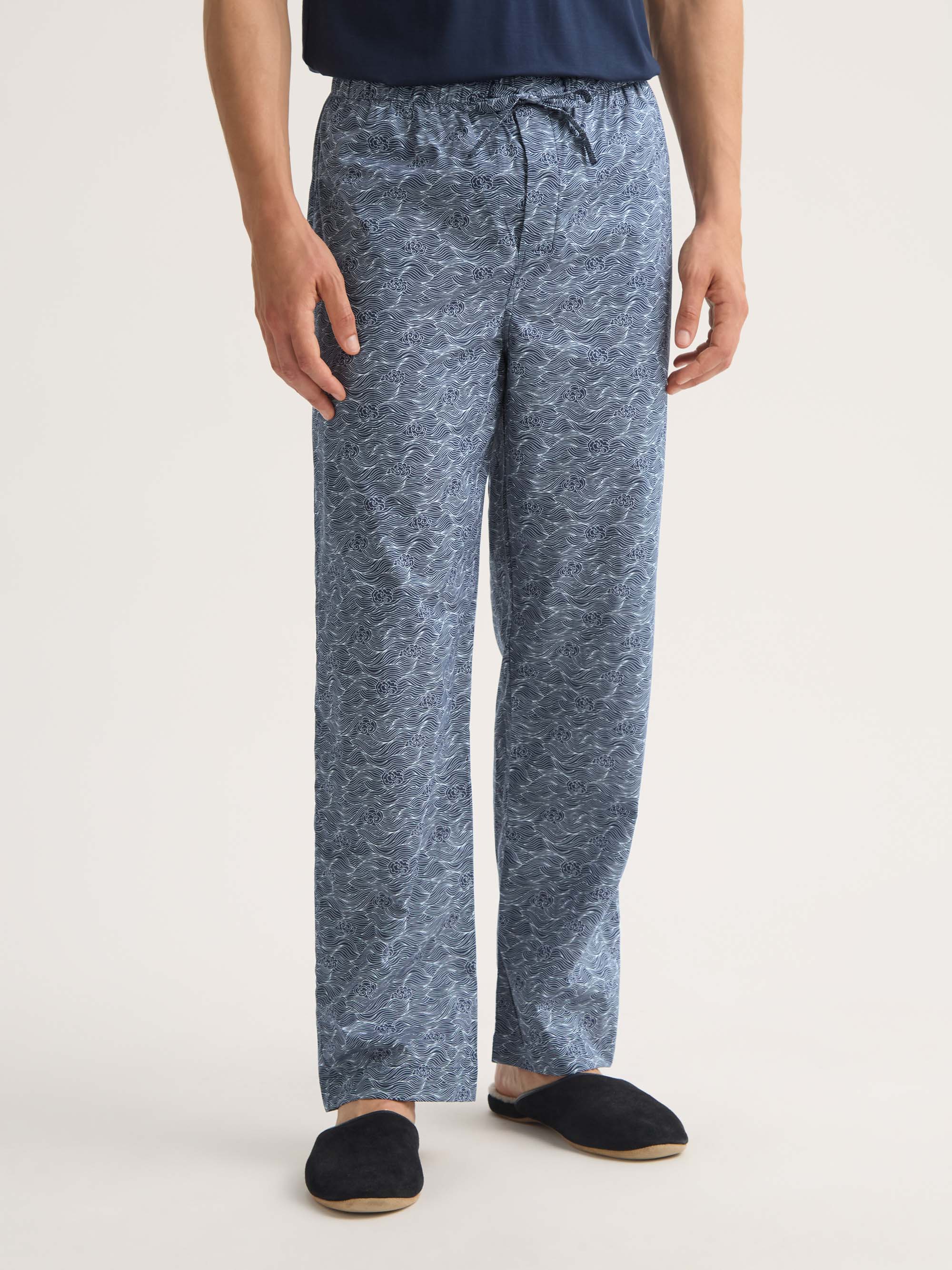 Men's Lounge Trousers Cotton Batiste Navy Blue Night Sky Print