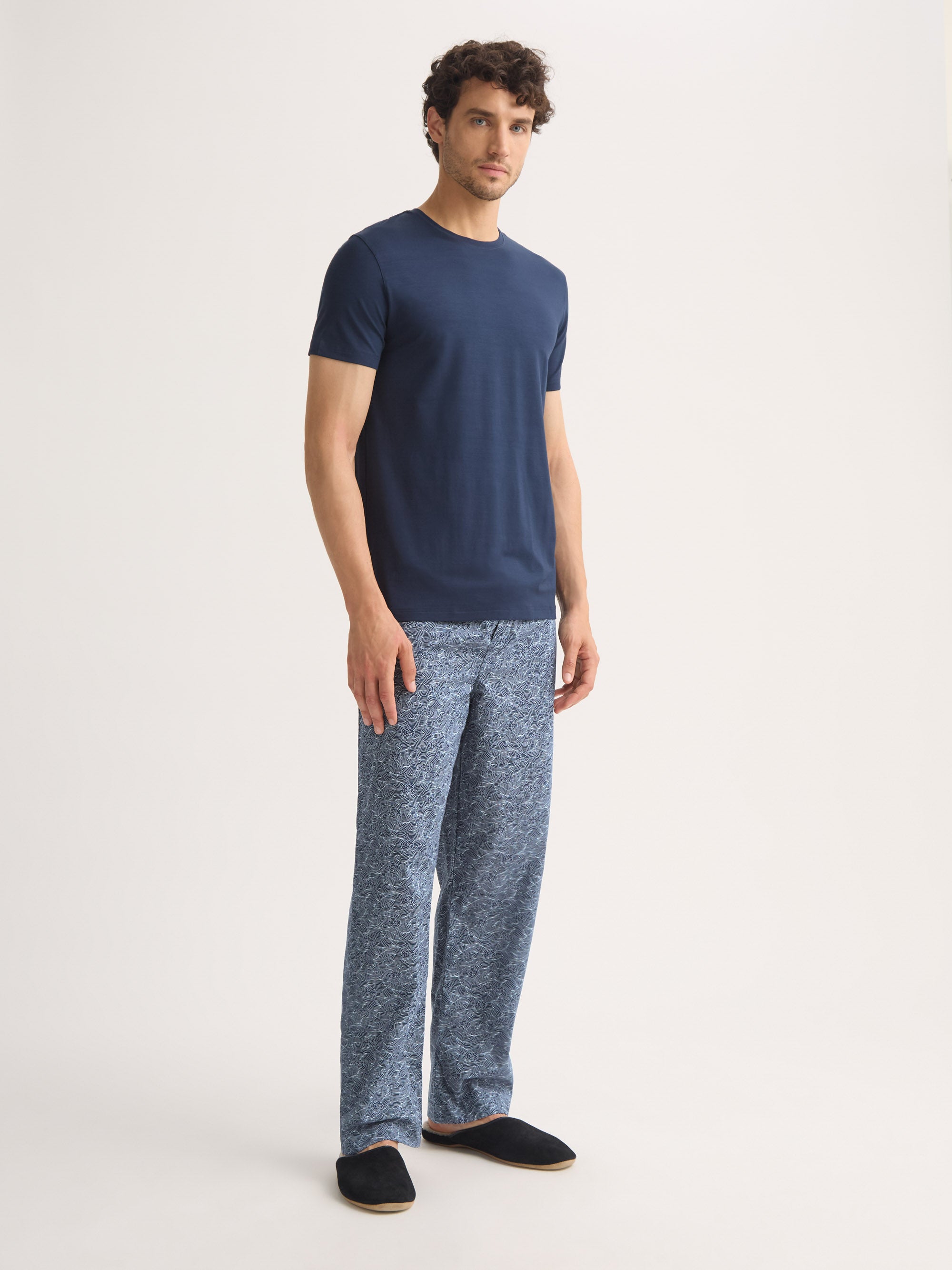 Men's Lounge Trousers Cotton Batiste Navy Blue Night Sky Print