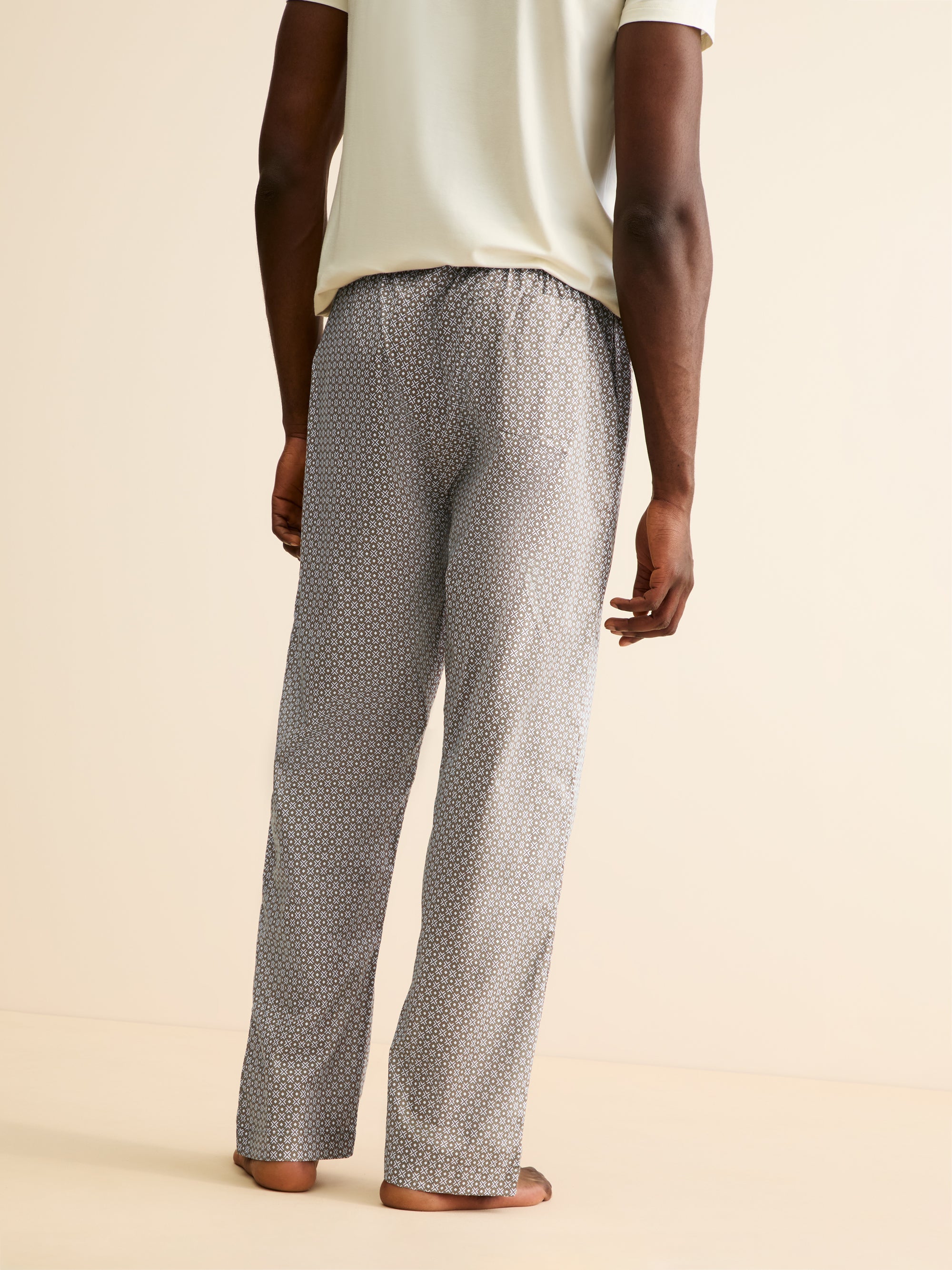 Men's Lounge Trousers Ledbury Cotton Batiste Taupe & Cream Cross