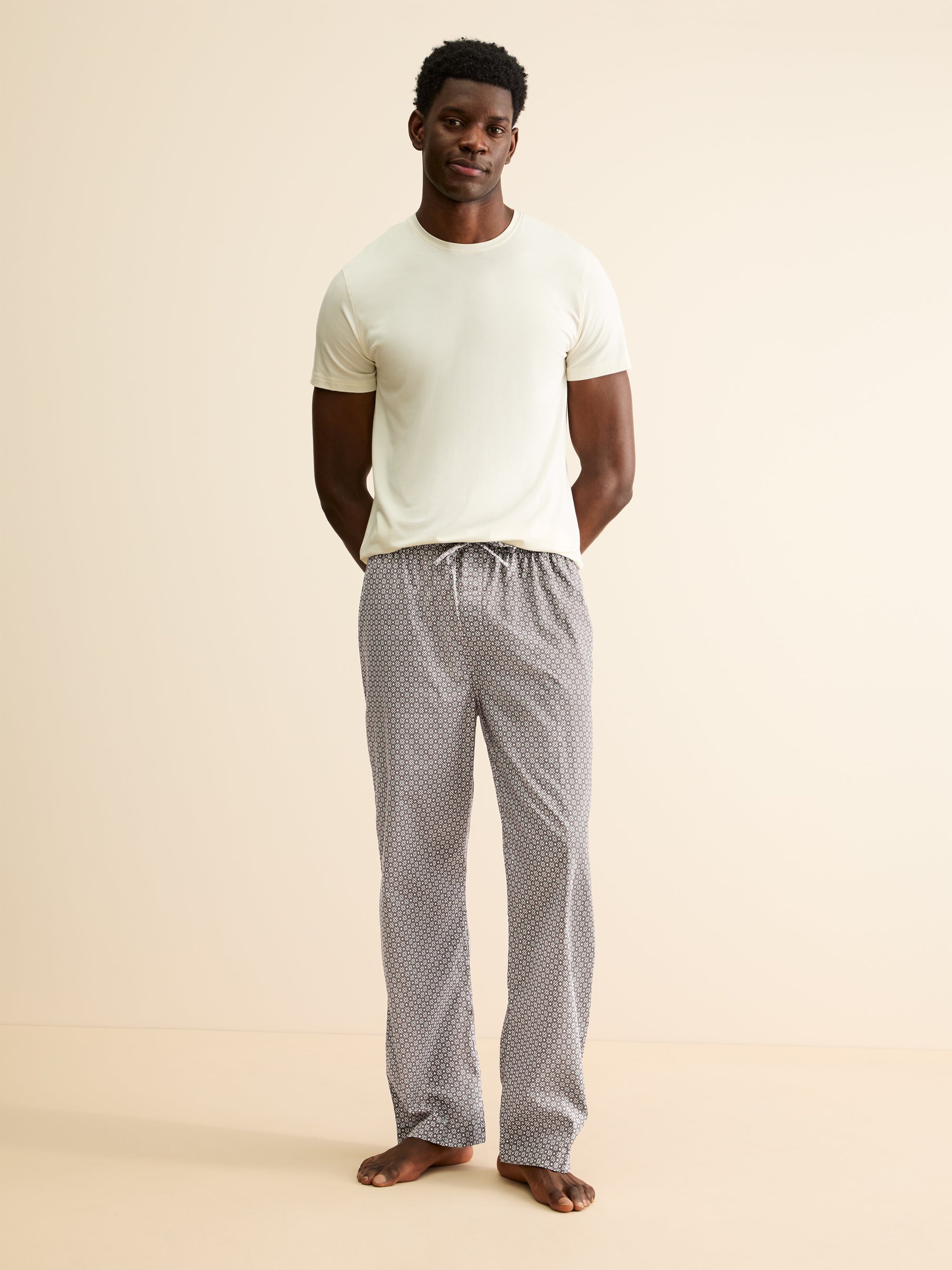 Men's Lounge Trousers London Geo Cross Cotton Batiste Taupe