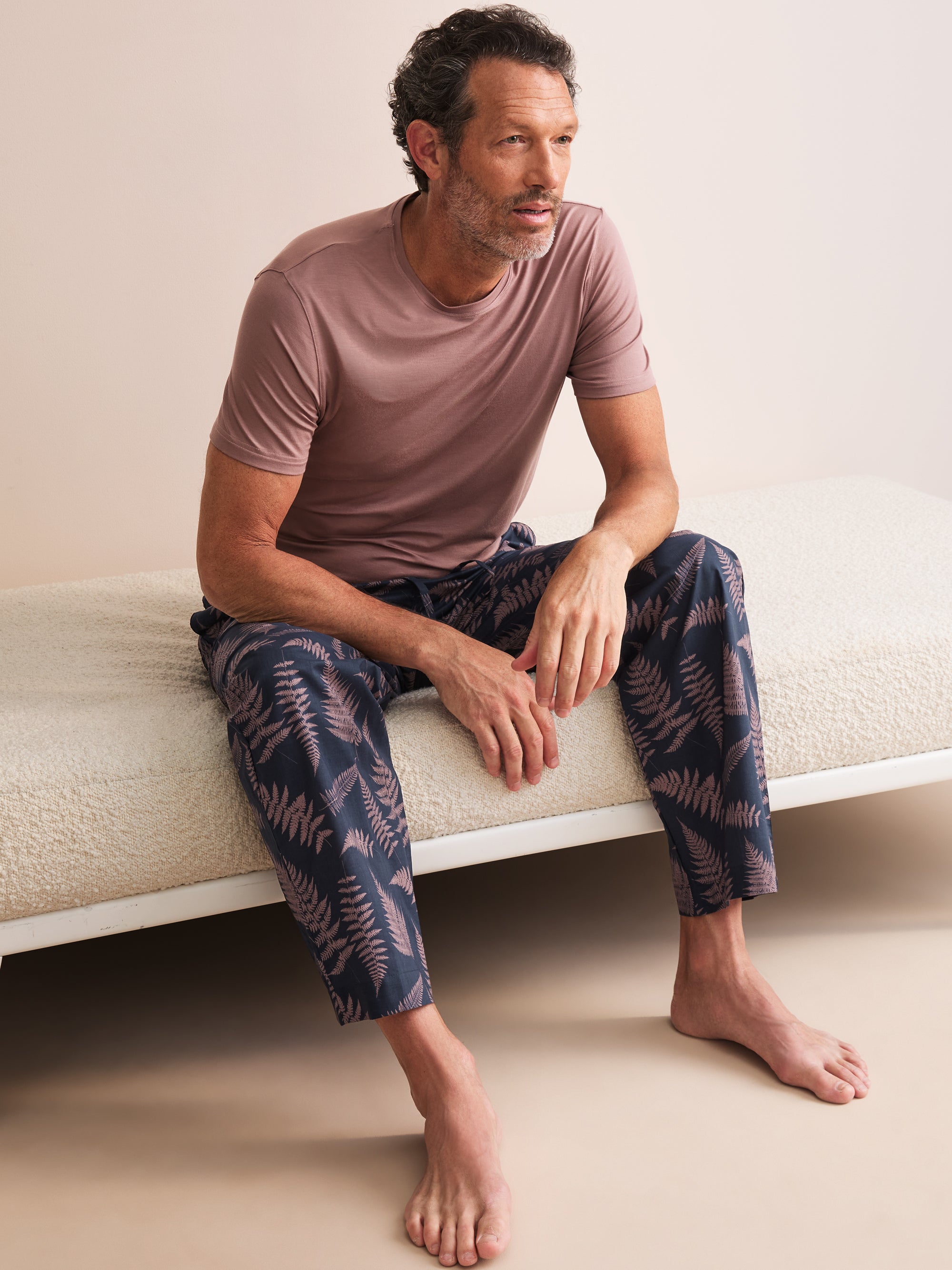 Ledbury Cotton Batiste Lounge Pants Navy & Pink Fern
