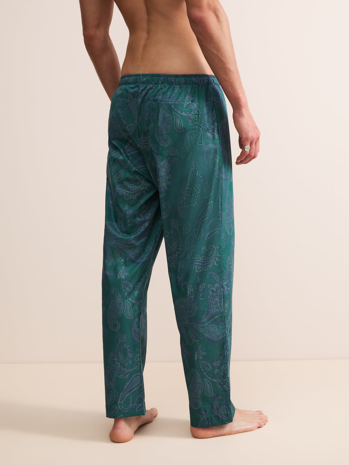 Ledbury Cotton Batiste Lounge Trousers Muted Teal & Navy Paisley